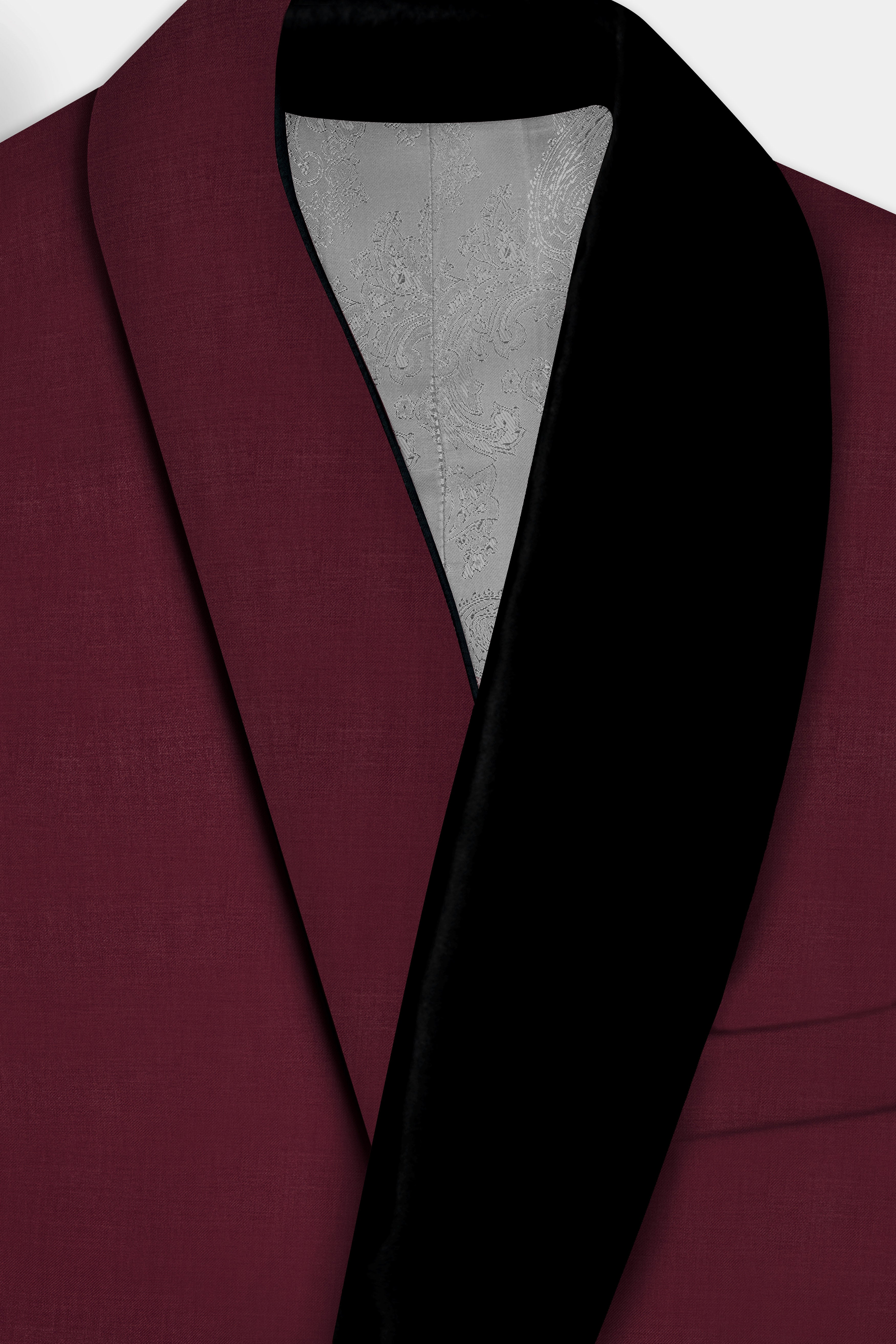 Merlot-Wine Berry Solid Wool Rich Tuxedo Blazer