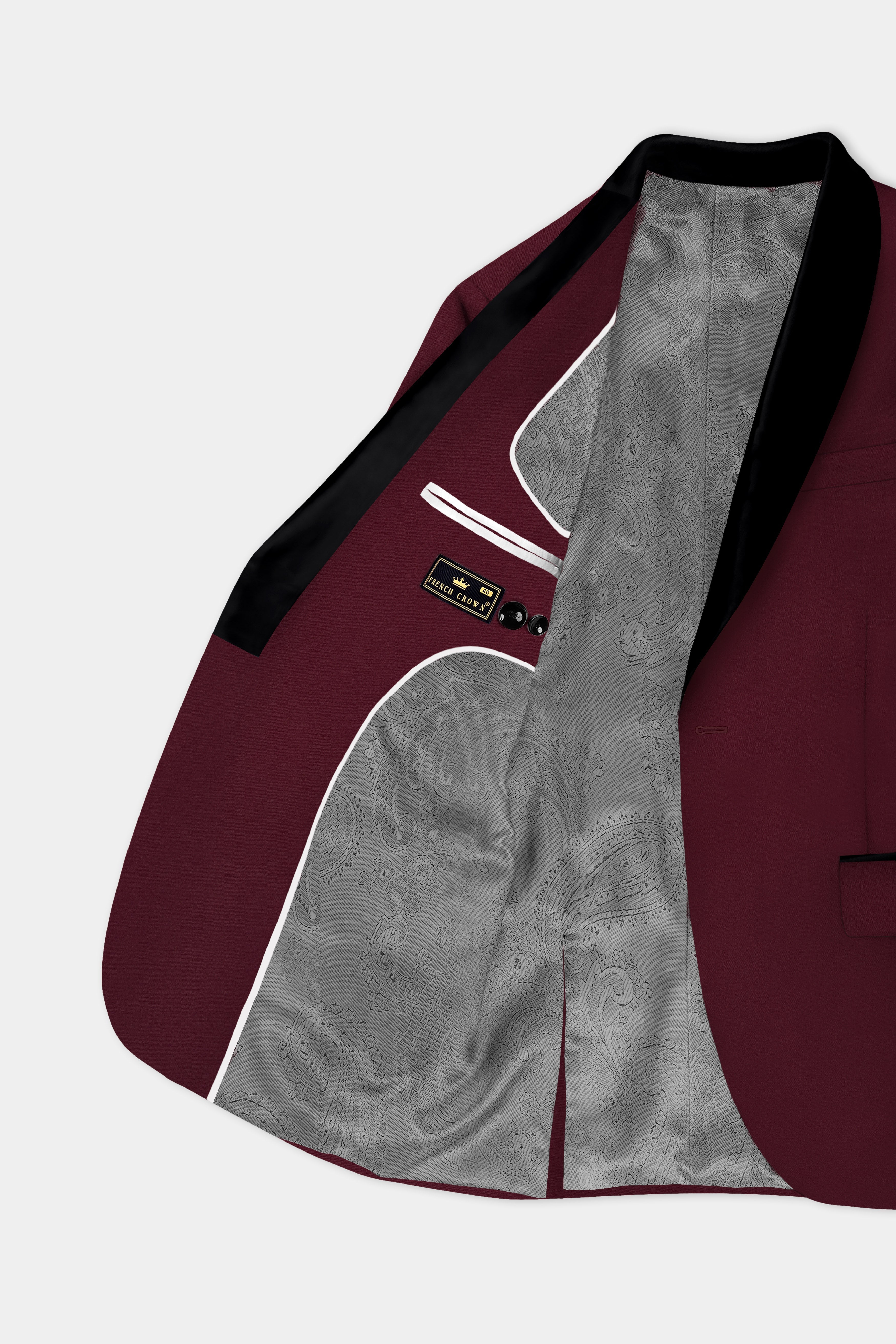 Merlot-Wine Berry Solid Wool Rich Tuxedo Slight Stretch Blazer