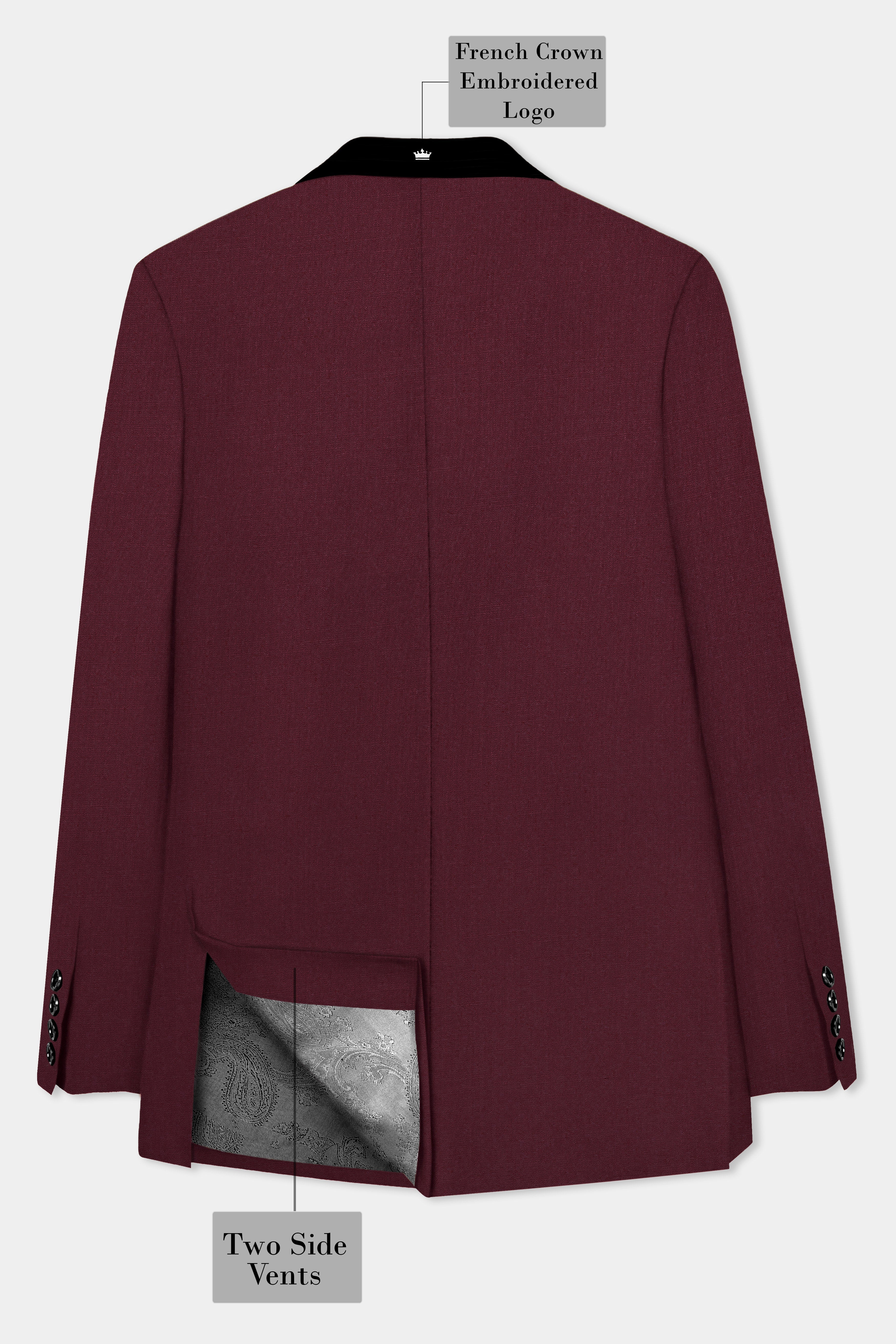 Merlot-Wine Berry Solid Wool Rich Tuxedo Slight Stretch Blazer