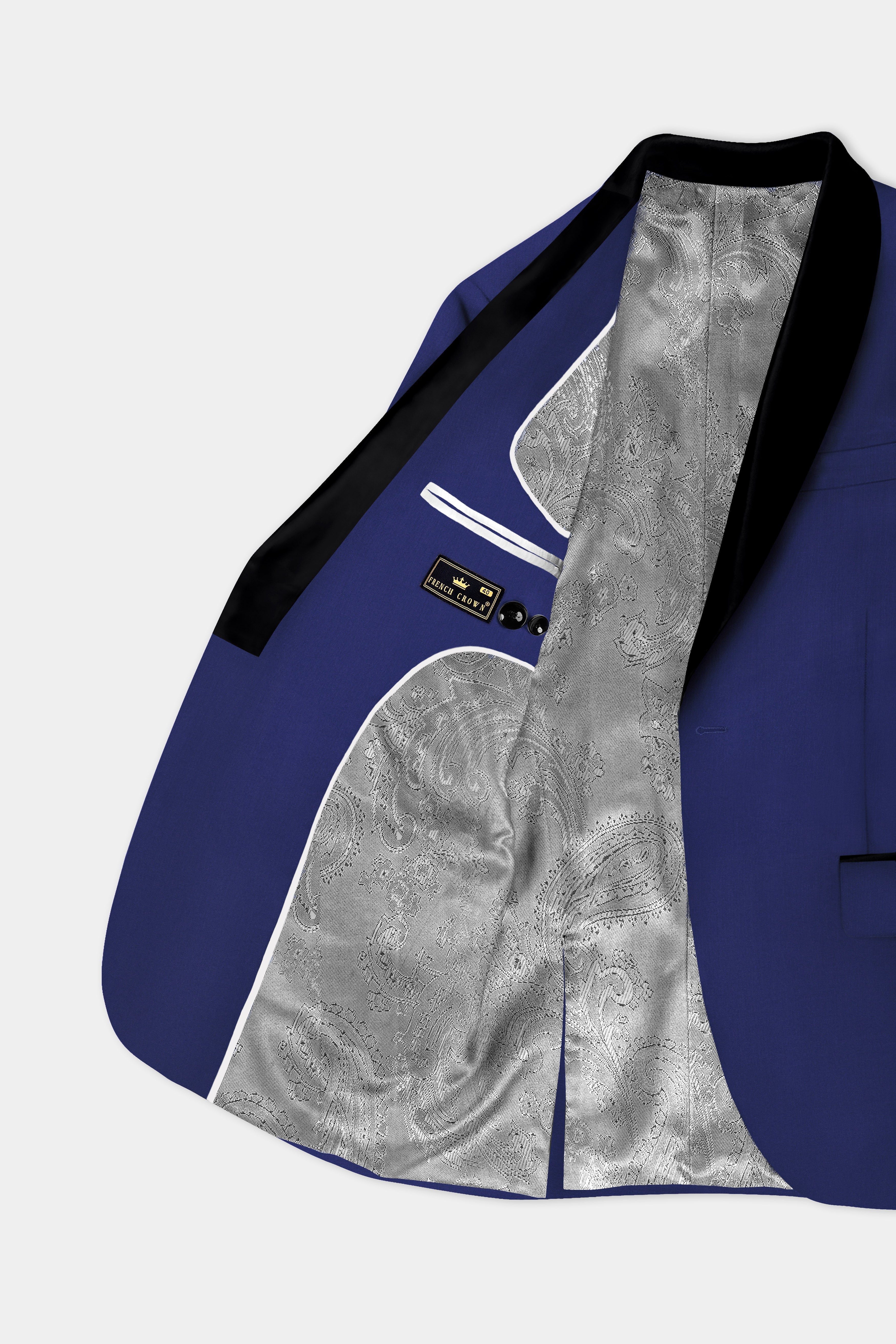 Celestia-Blue Solid Wool Rich Tuxedo Slight Stretch Blazer
