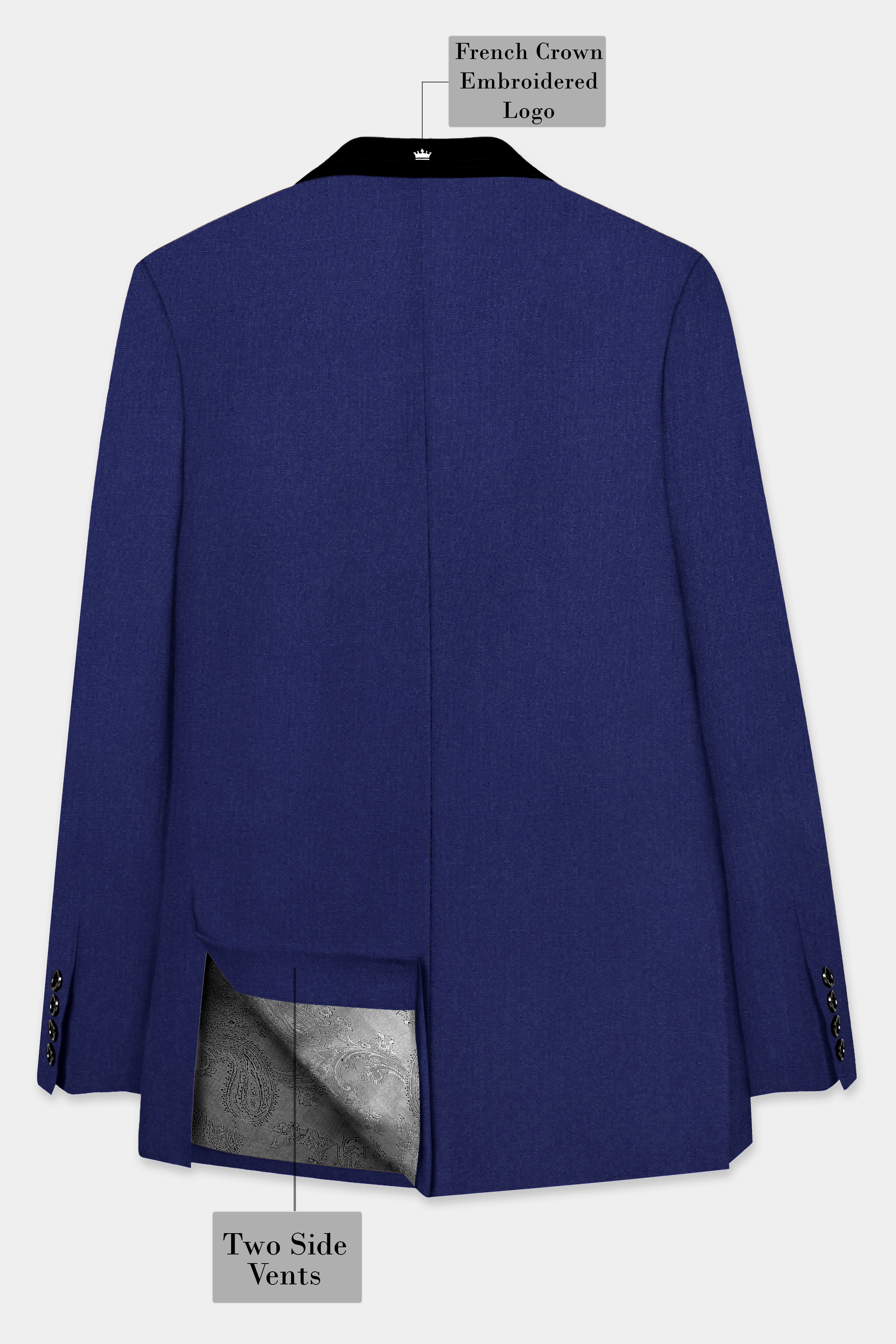 Celestia-Blue Solid Wool Rich Tuxedo Slight Stretch Blazer
