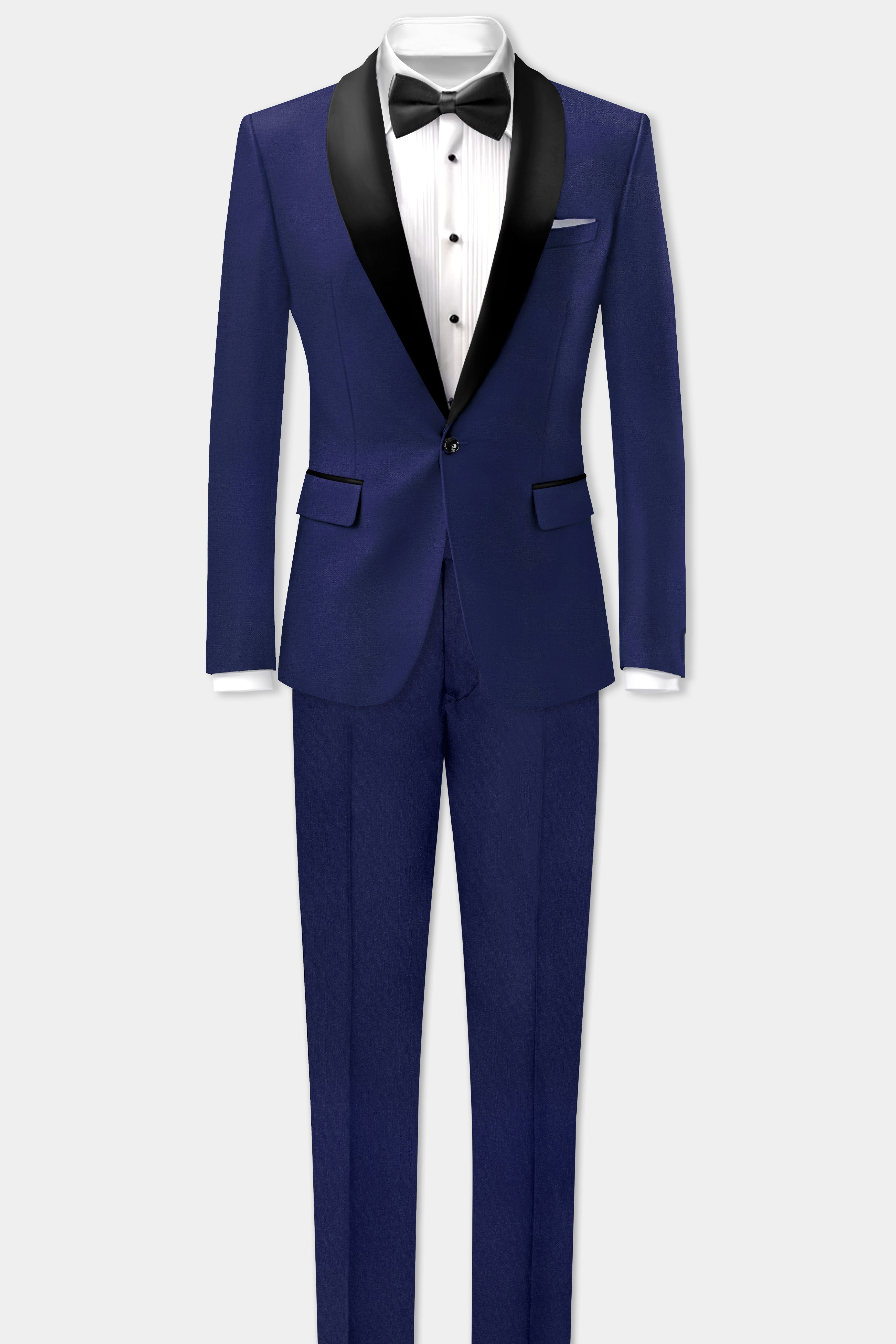 Celestia-Blue Solid Wool Rich Tuxedo Slight Stretch Blazer