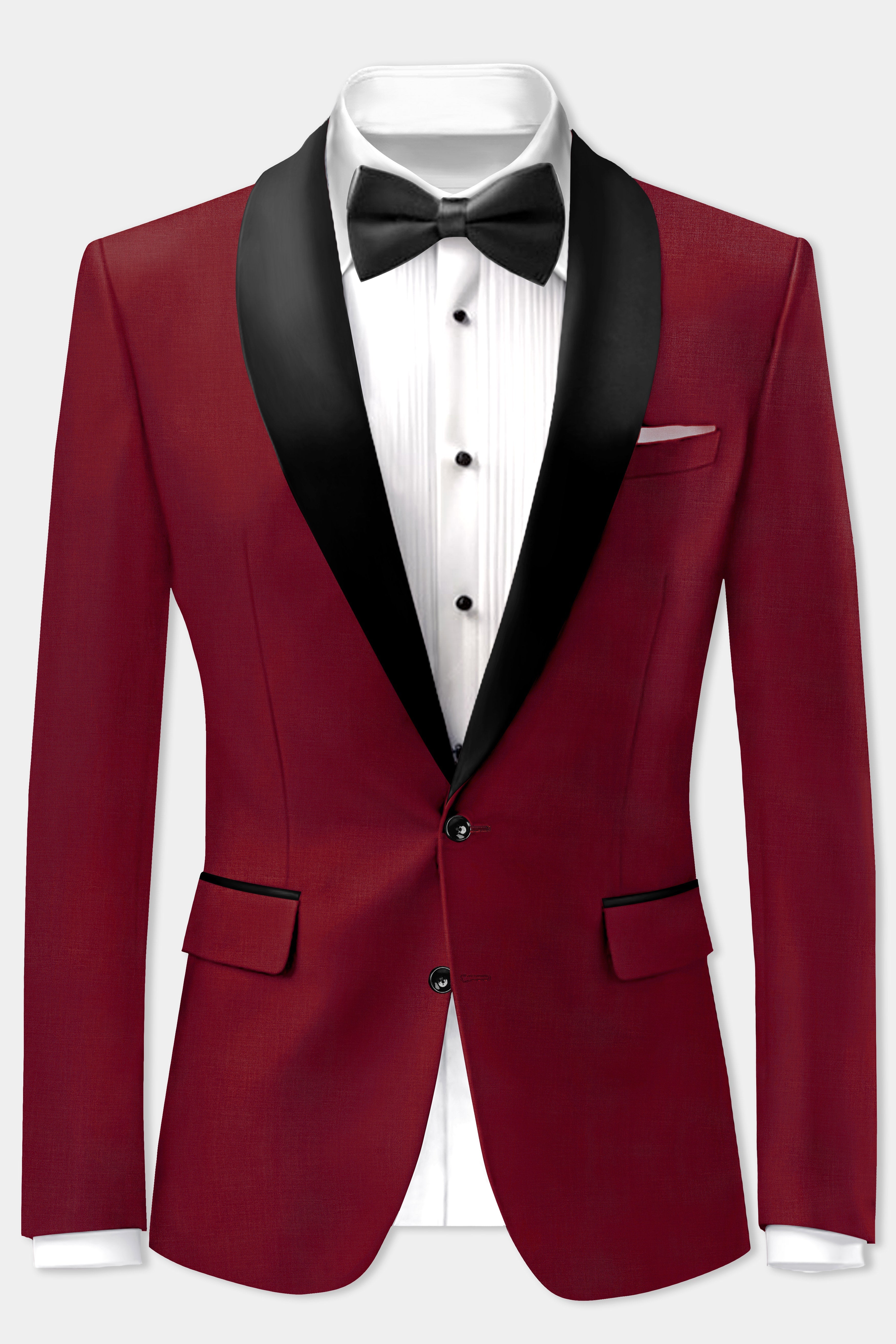 CrimsonAce-Cherry Red Solid Wool Rich Tuxedo Blazer