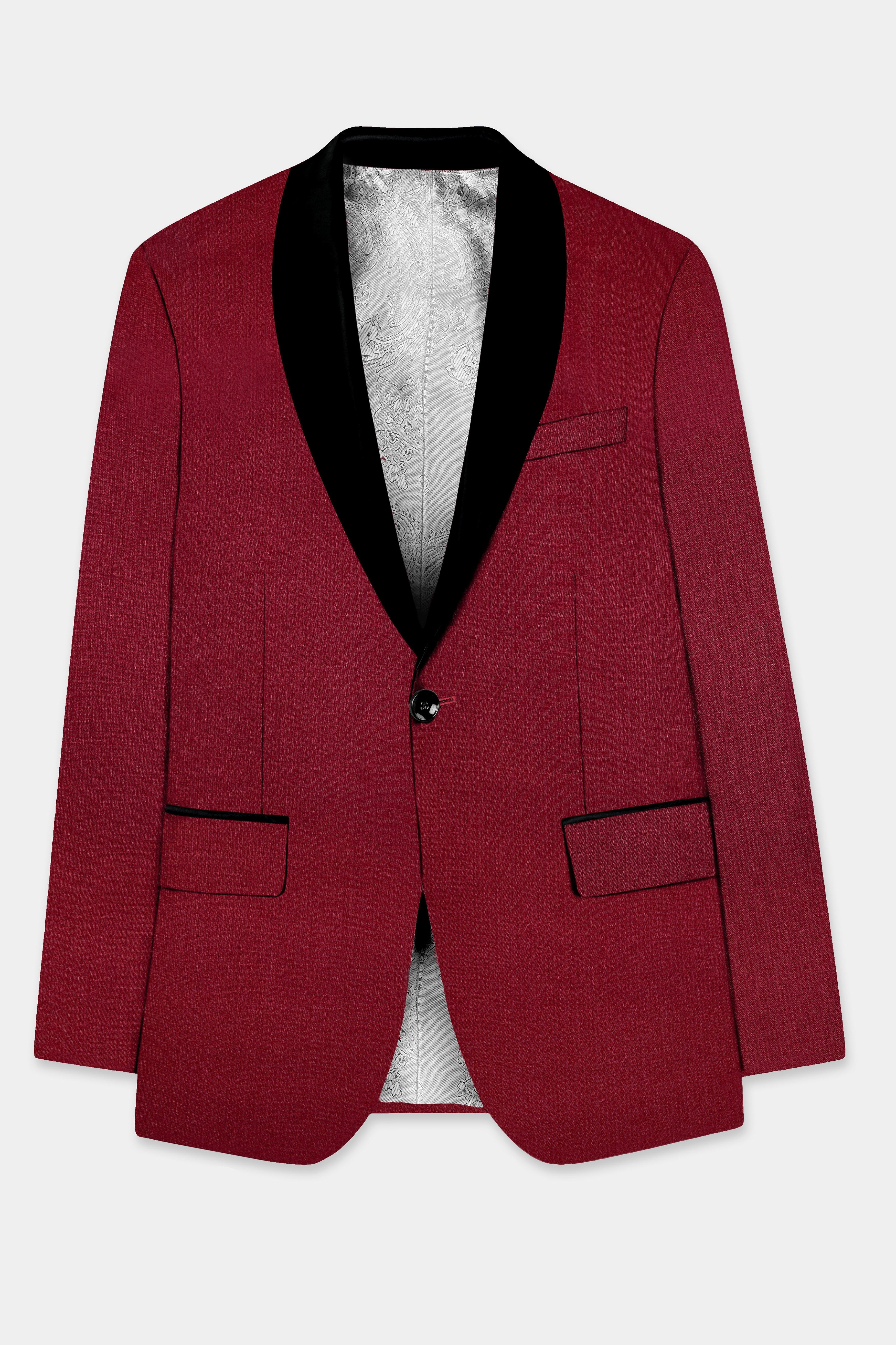 CrimsonAce-Cherry Red Solid Wool Rich Tuxedo Blazer