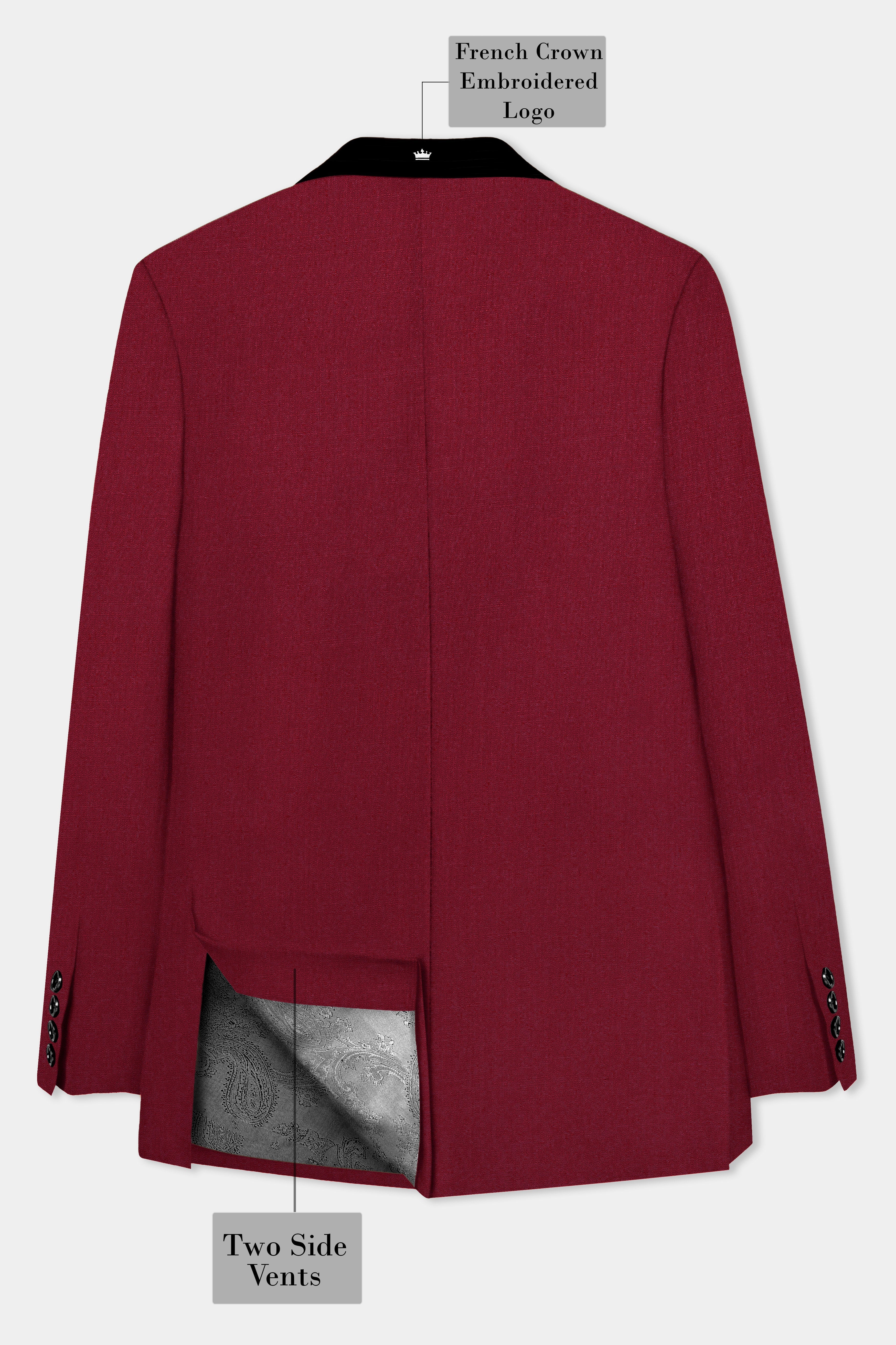 CrimsonAce-Cherry Red Solid Wool Rich Tuxedo Slight Stretch Blazer