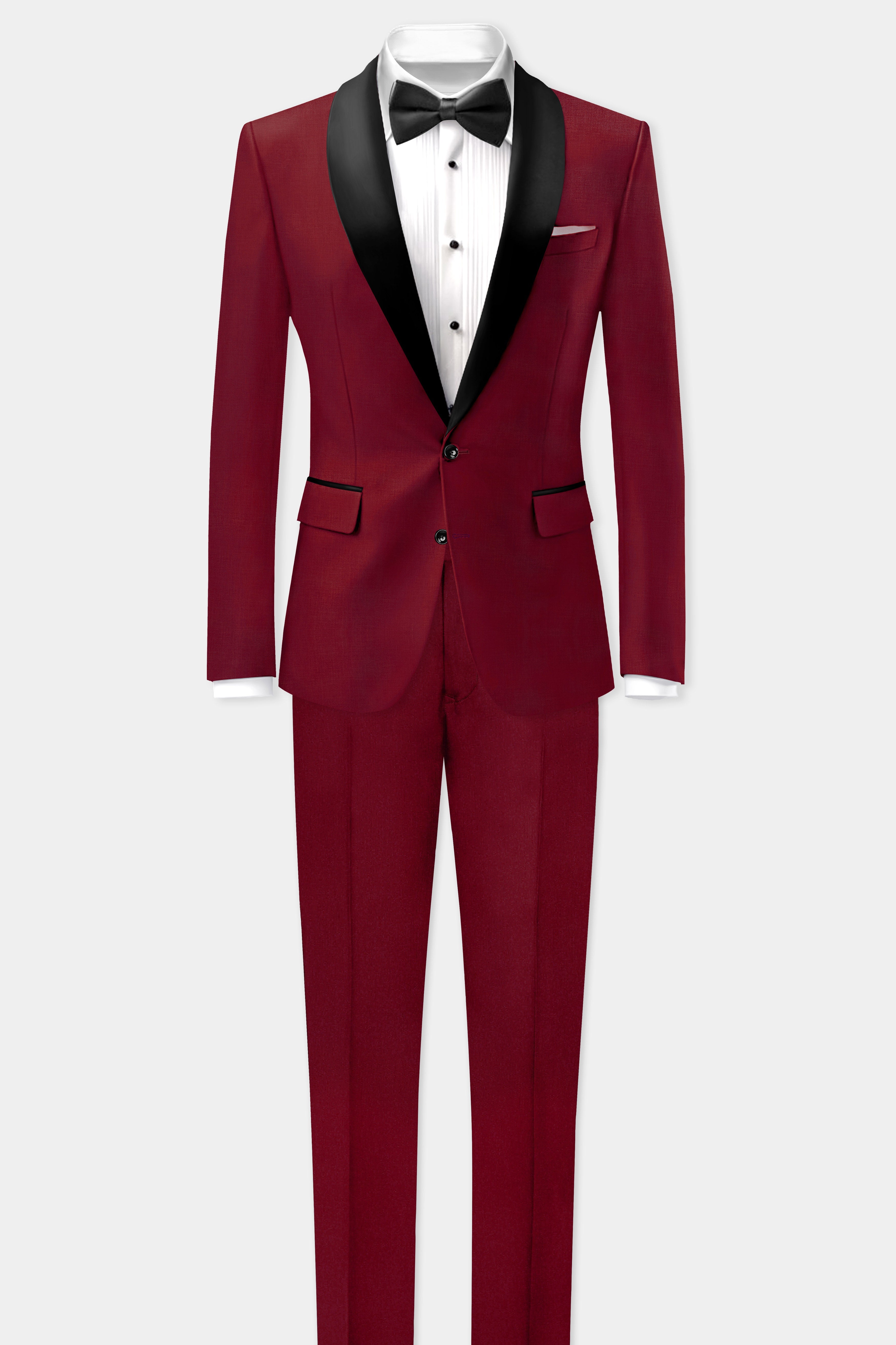 CrimsonAce-Cherry Red Solid Wool Rich Tuxedo Blazer