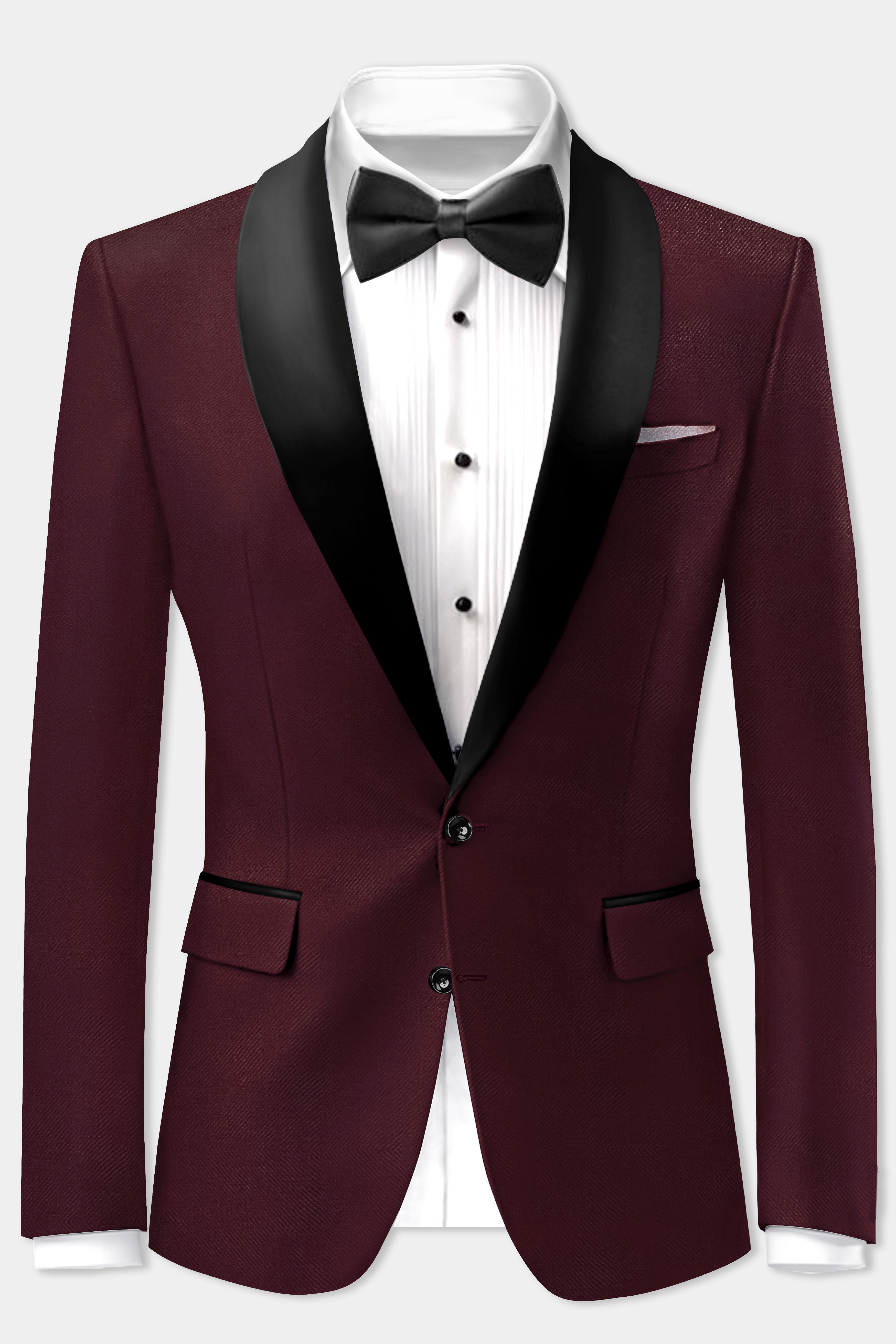 SepiaElite-Tamarind Brown Solid Wool Rich Tuxedo Blazer