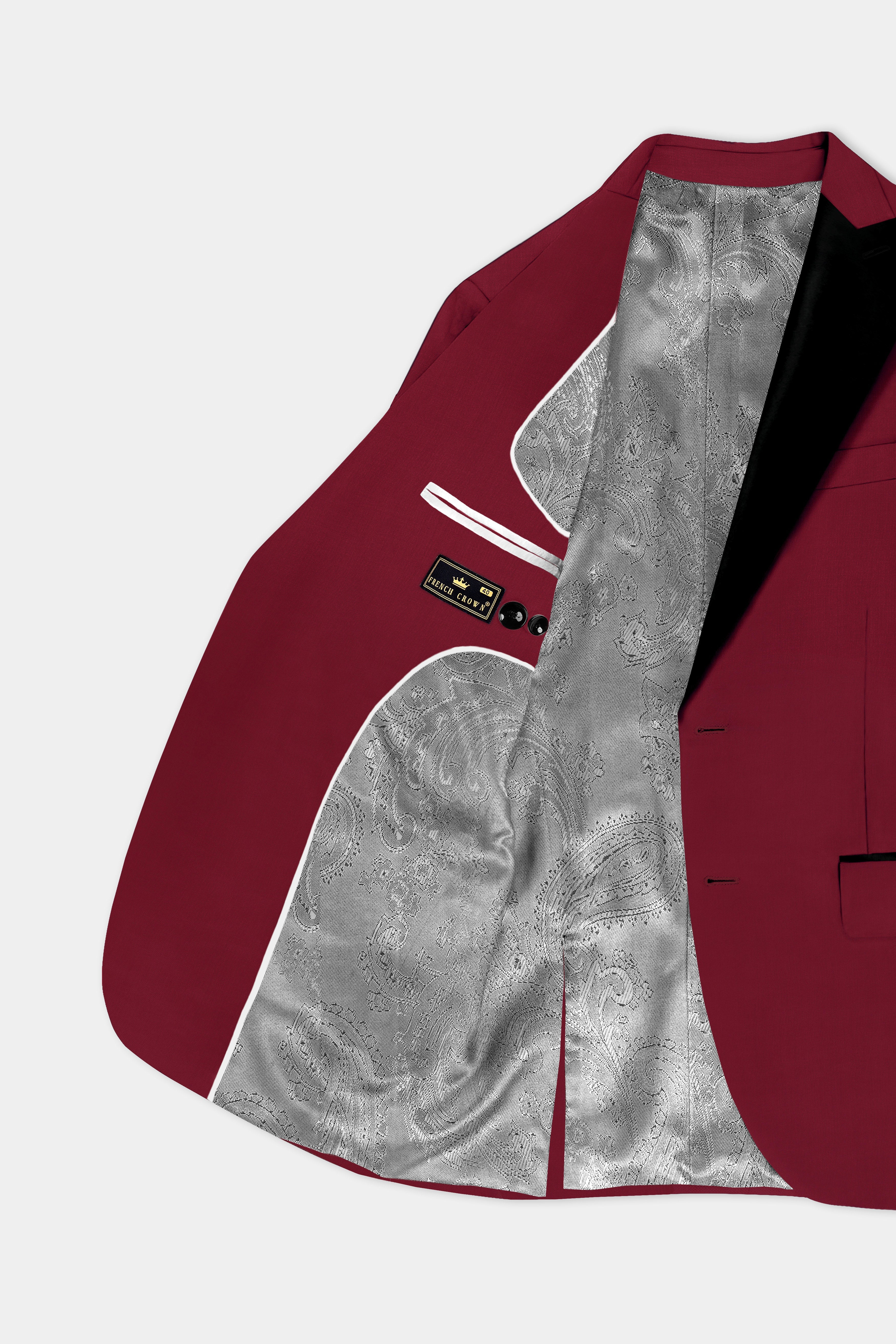 CrimsonAce-Cherry Red Solid Wool Rich Peak Lapel Tuxedo Blazer