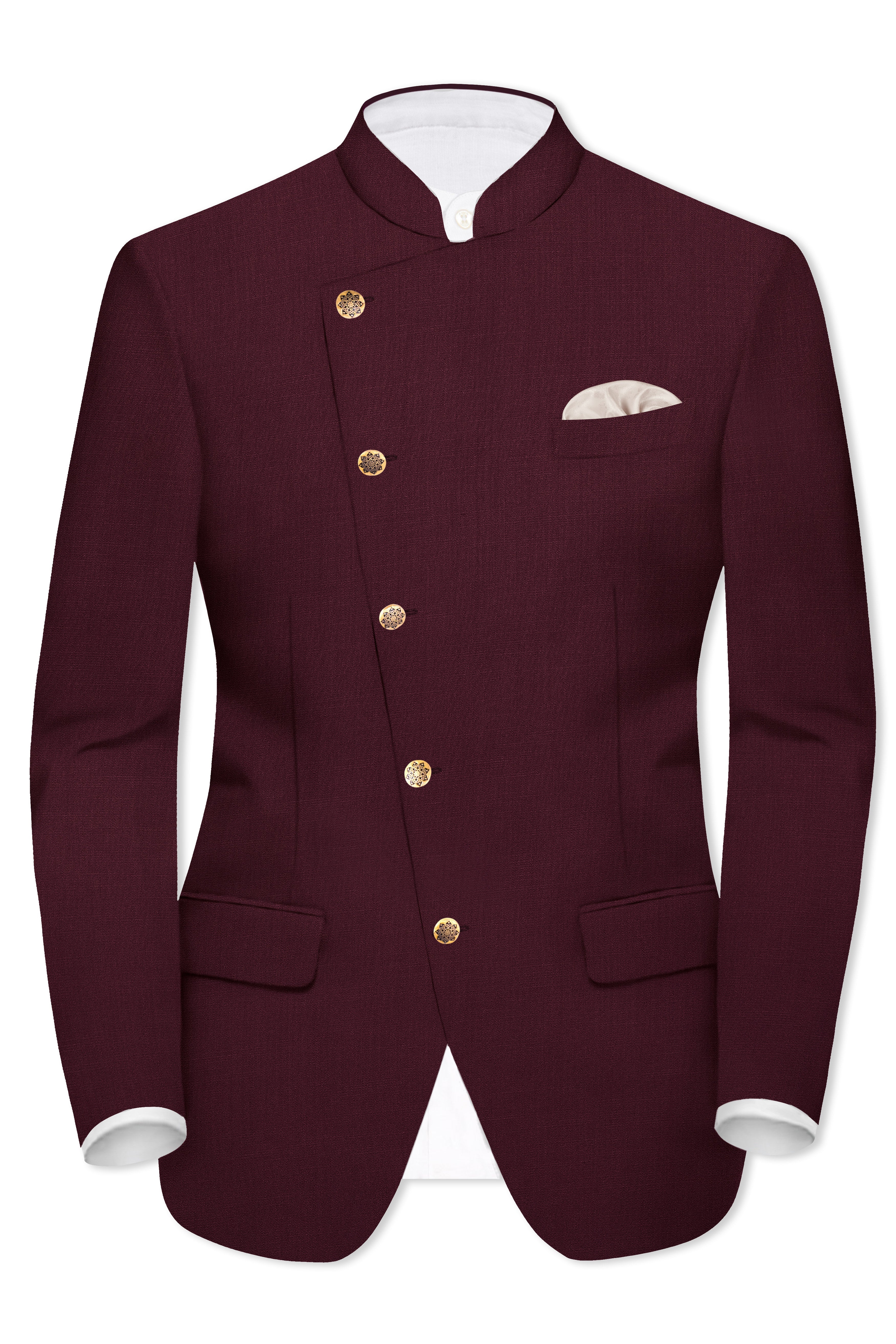 SepiaElite-Tamarind Brown Solid Wool Rich Cross Placket Bandhgala Blazer