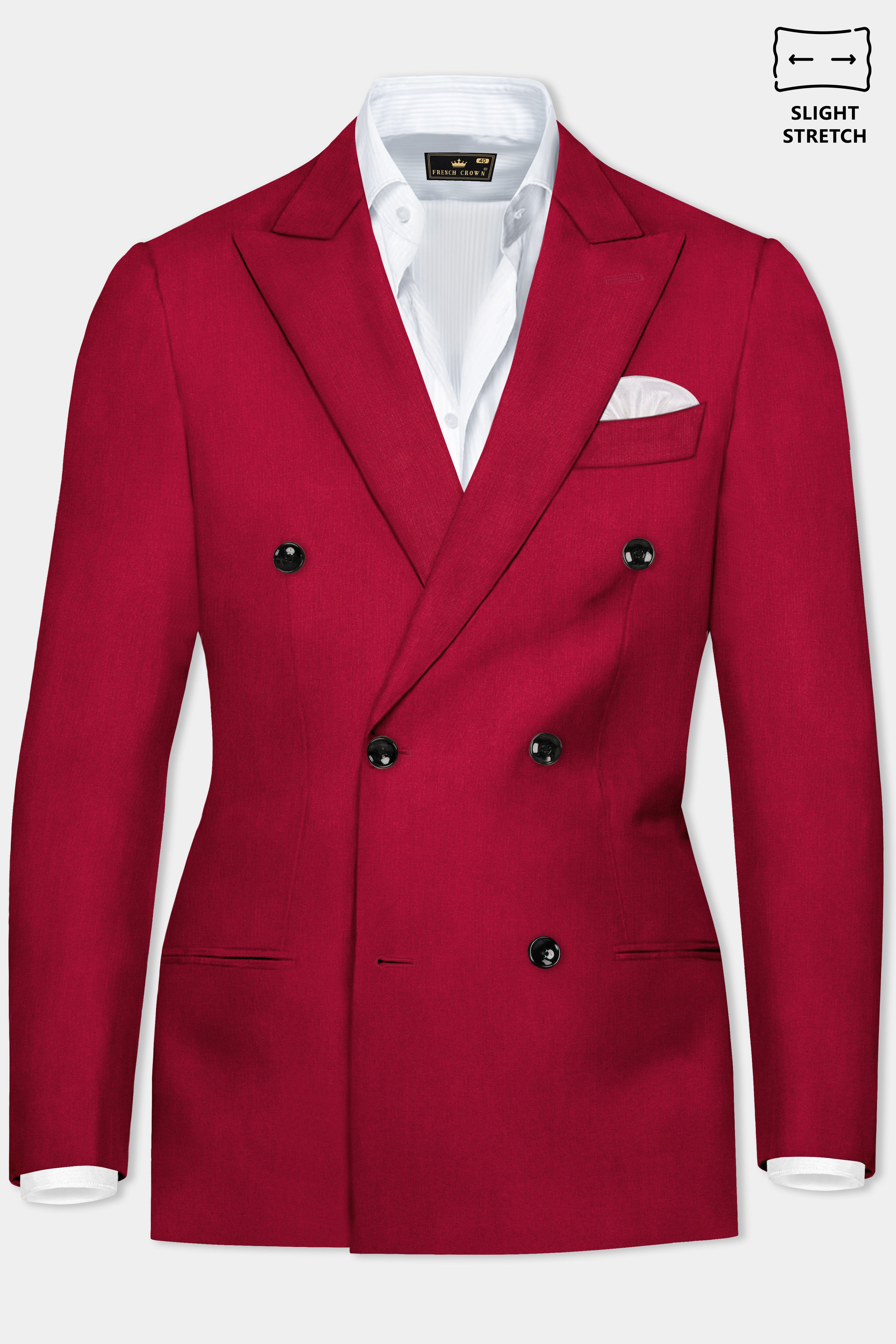 Vermilion-Chili Red Solid Wool Rich Double Breasted Slight Stretch Blazer