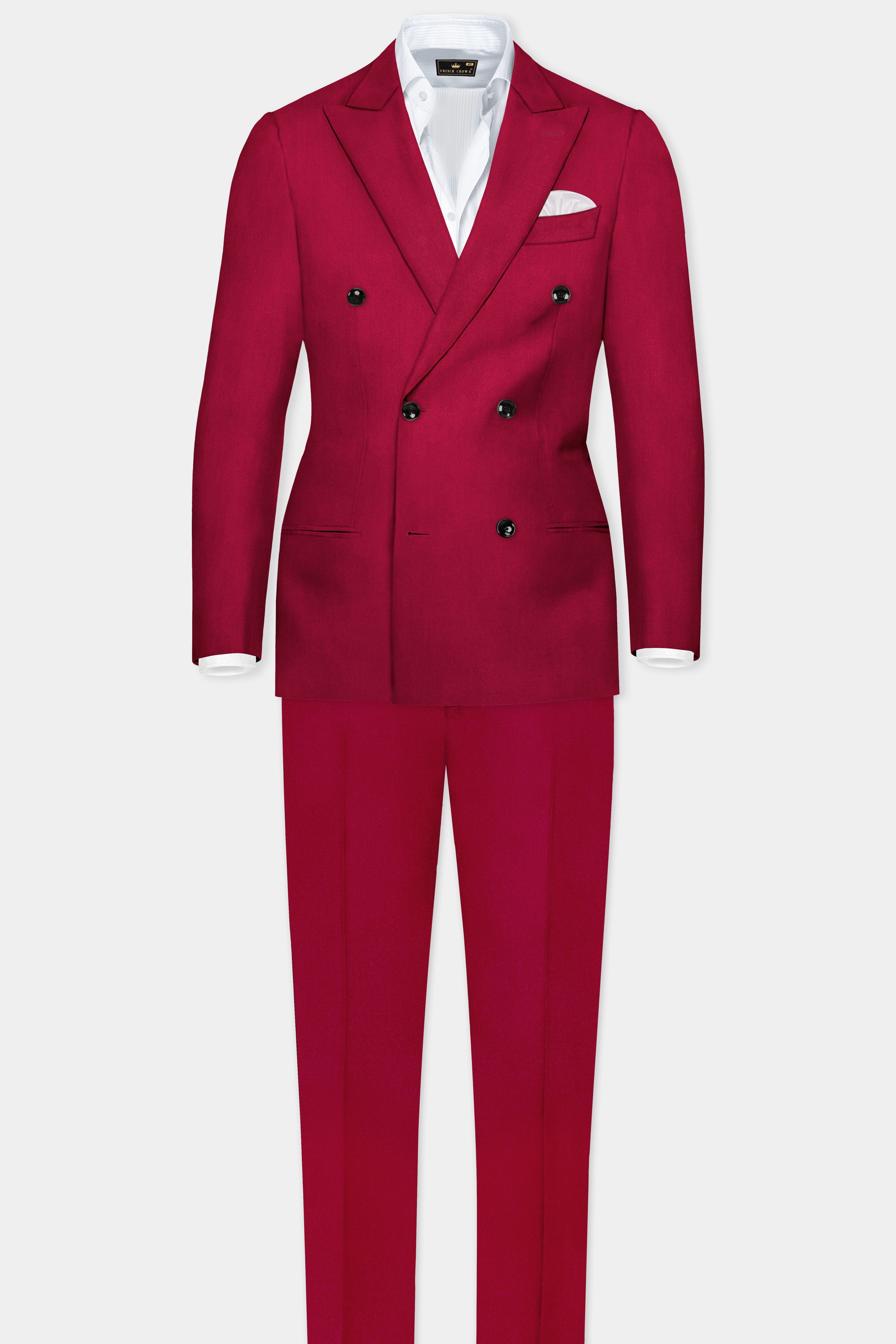 Vermilion-Chili Red Solid Wool Rich Double Breasted Blazer