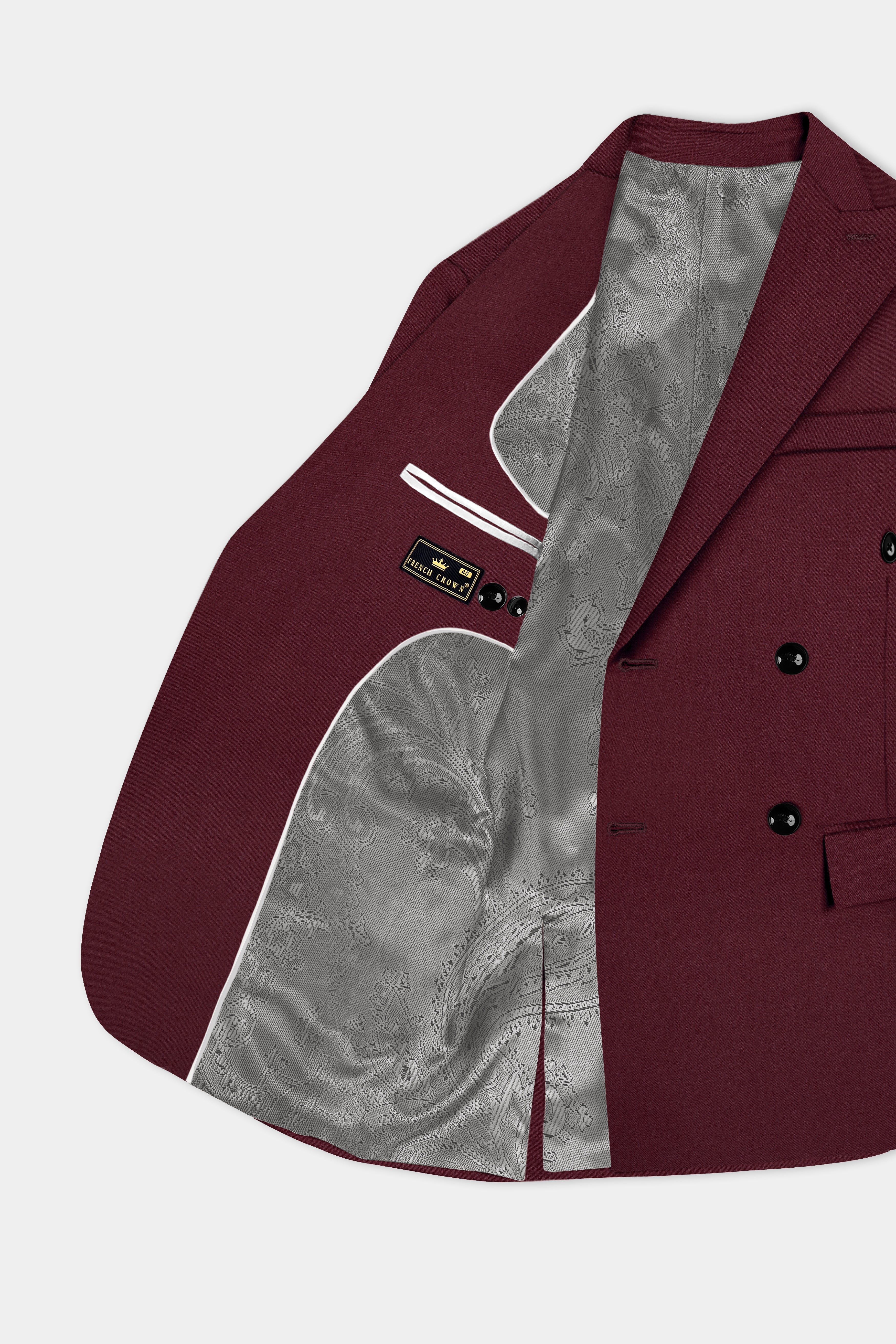 Merlot-Wine Berry Solid Wool Rich Double Breasted Blazer