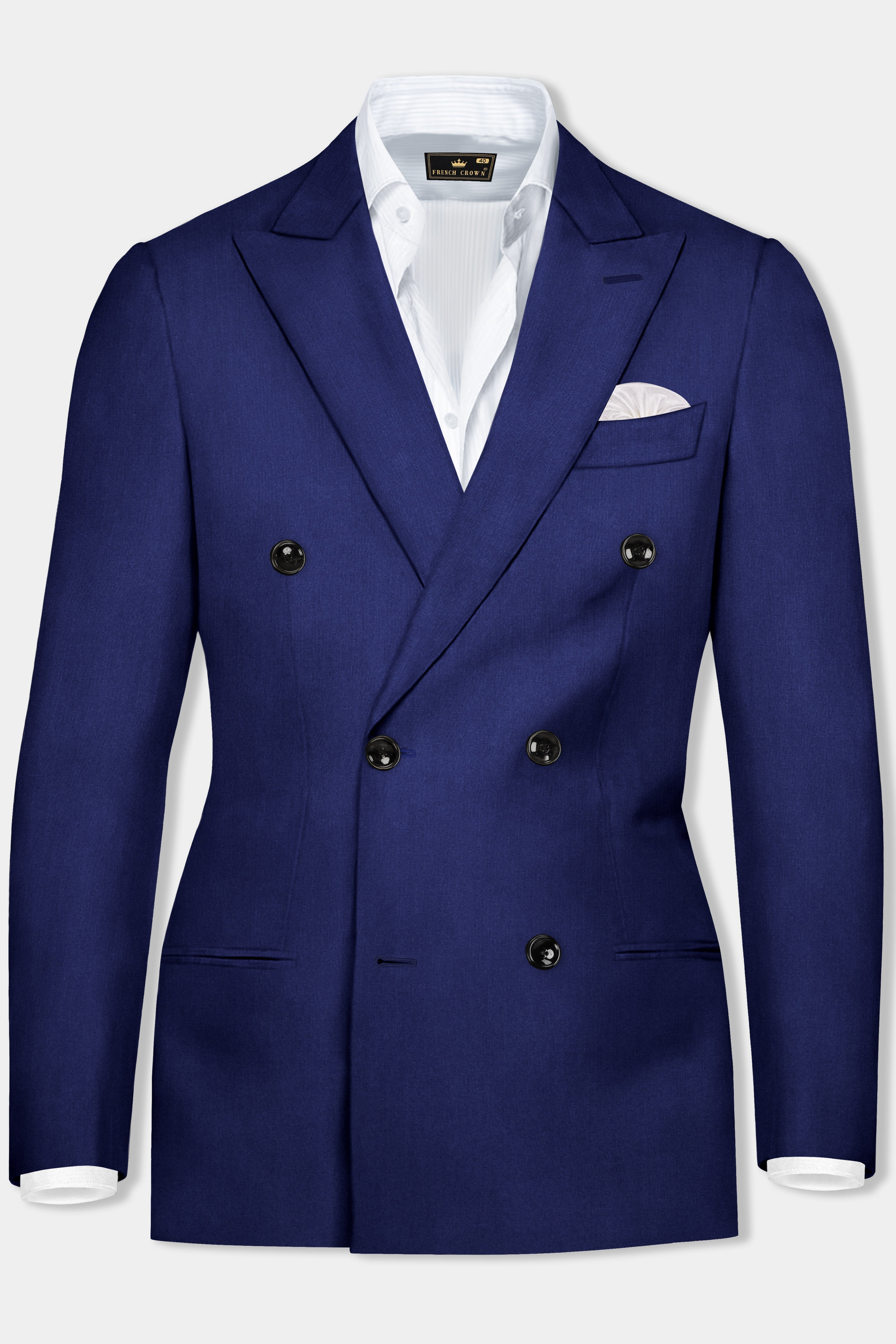 Celestia-Zodiac Blue Solid Wool Rich Double Breasted Blazer