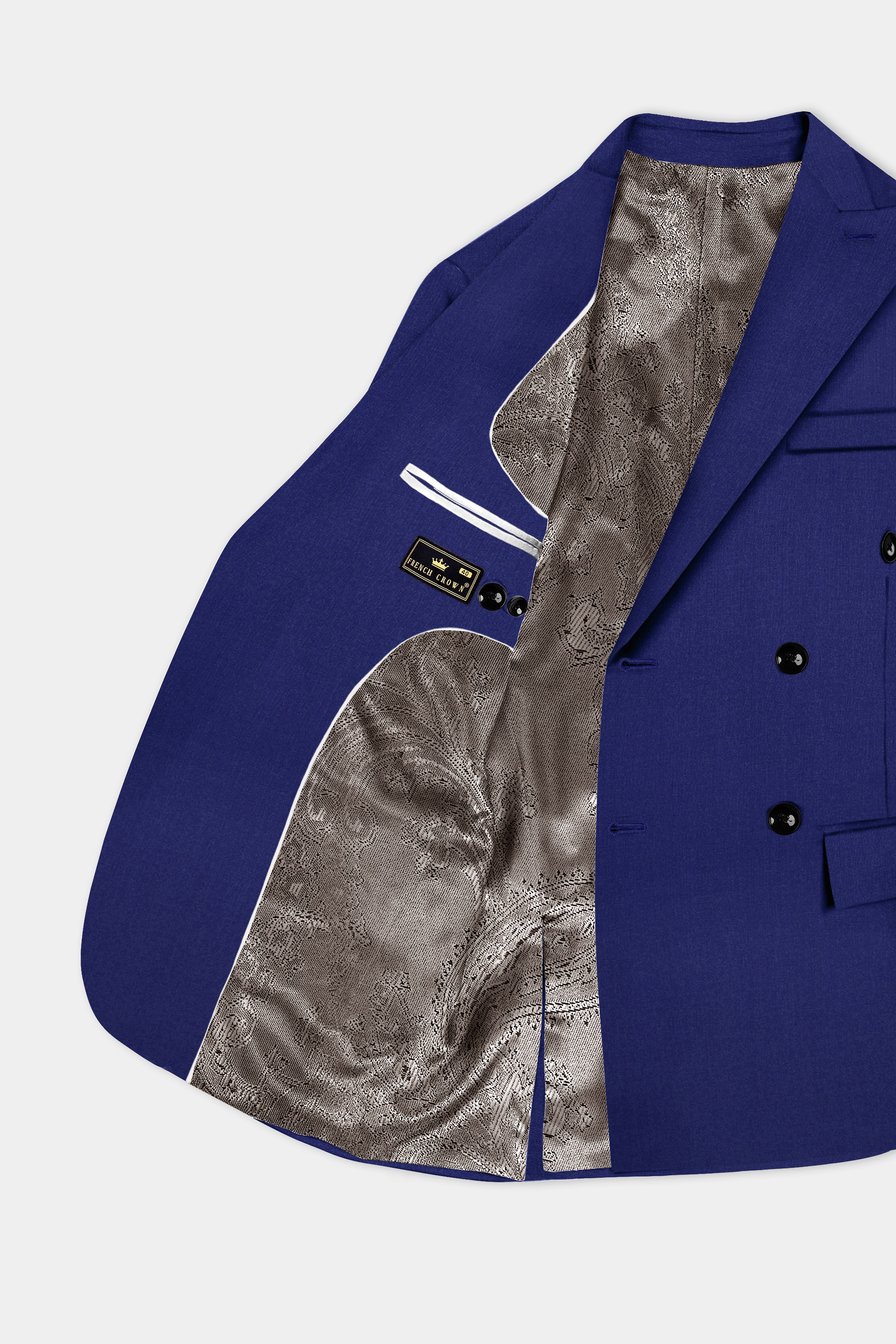 Celestia-Zodiac Blue Solid Wool Rich Double Breasted Blazer