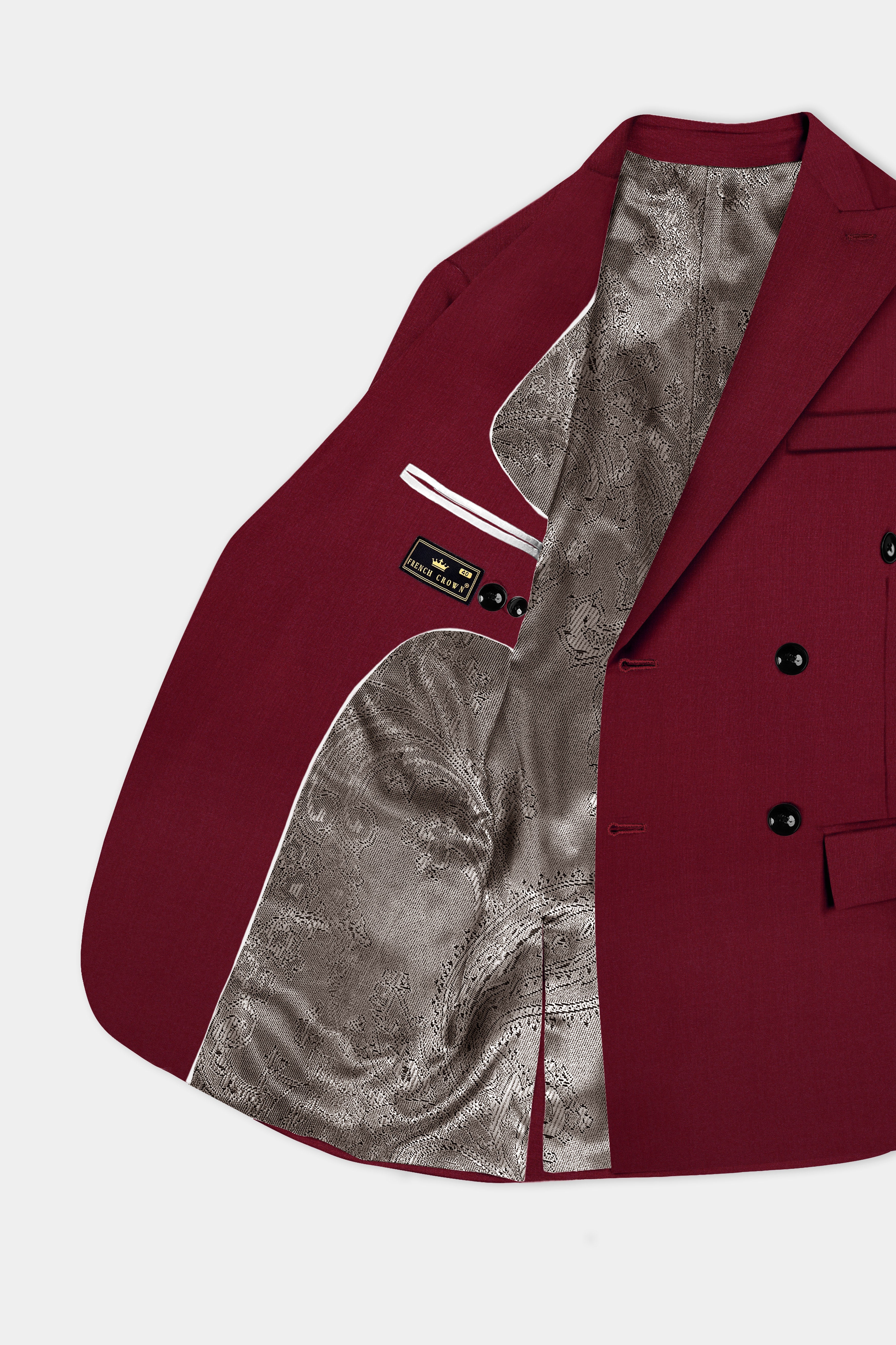 CrimsonAce-Cherry Red Solid Wool Rich Double Breasted Blazer