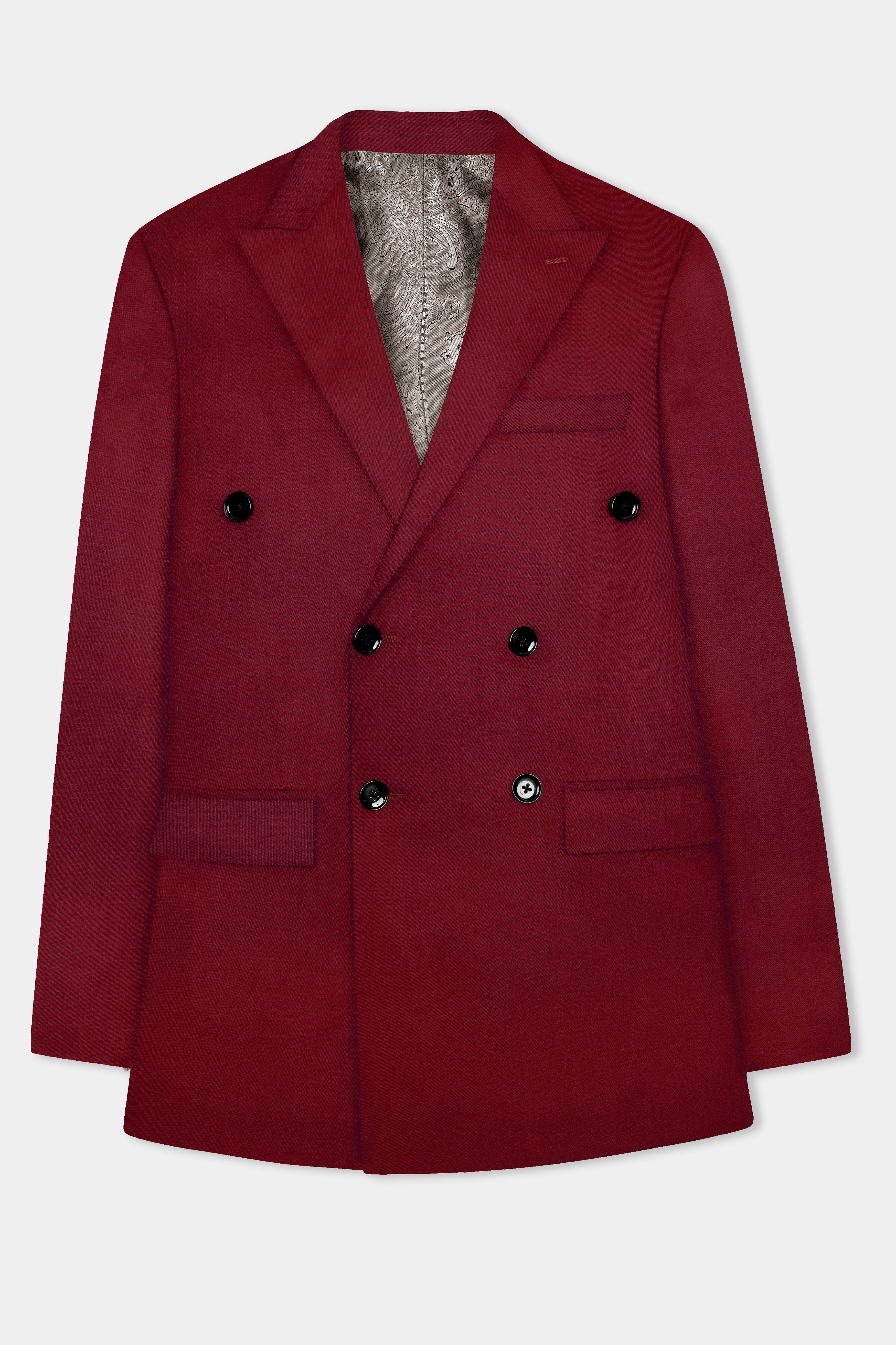 CrimsonAce-Cherry Red Solid Wool Rich Double Breasted Blazer