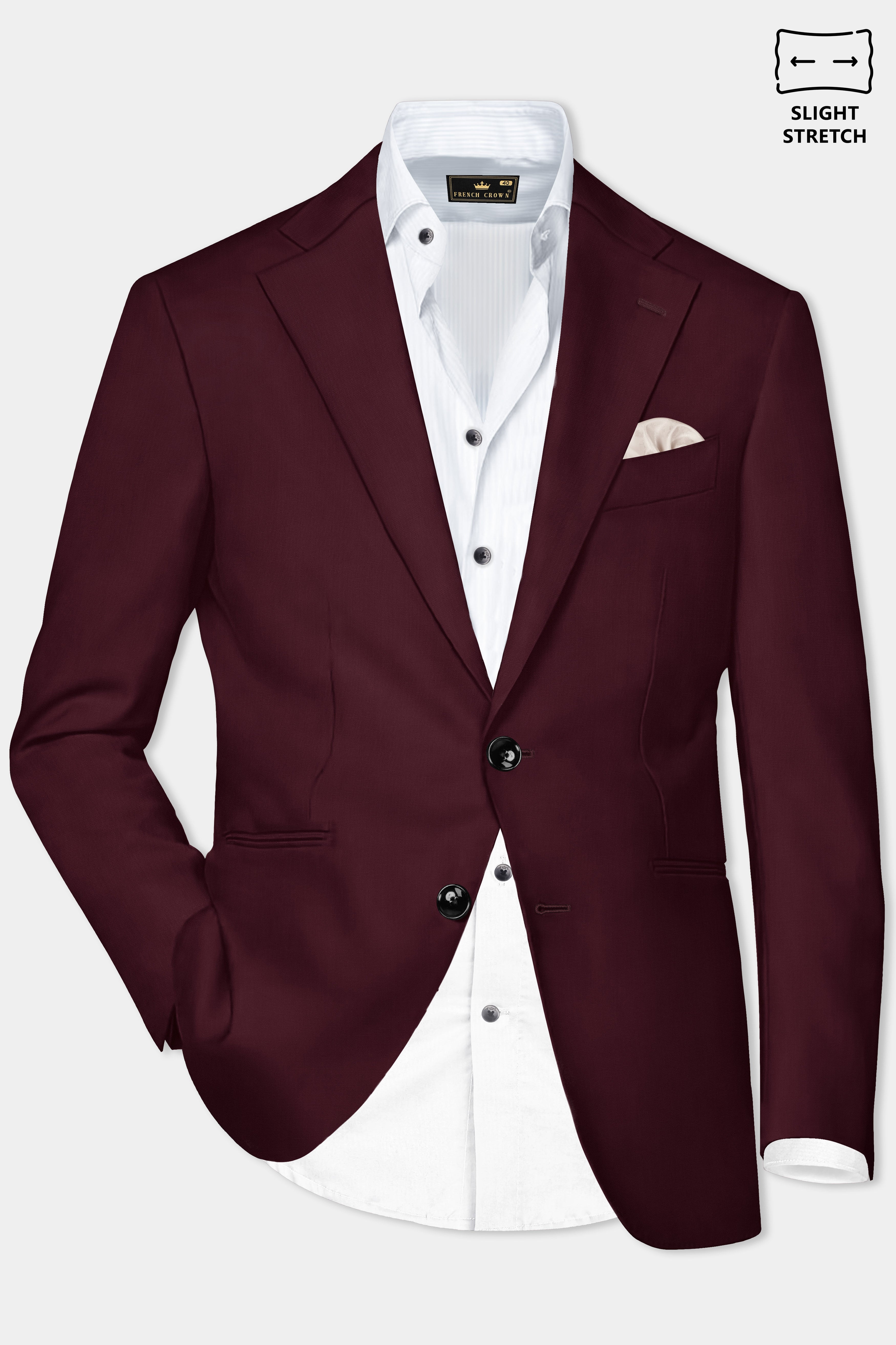 Merlot-Wine Berry Solid Wool Rich Single Breasted Slight Stretch Blazer