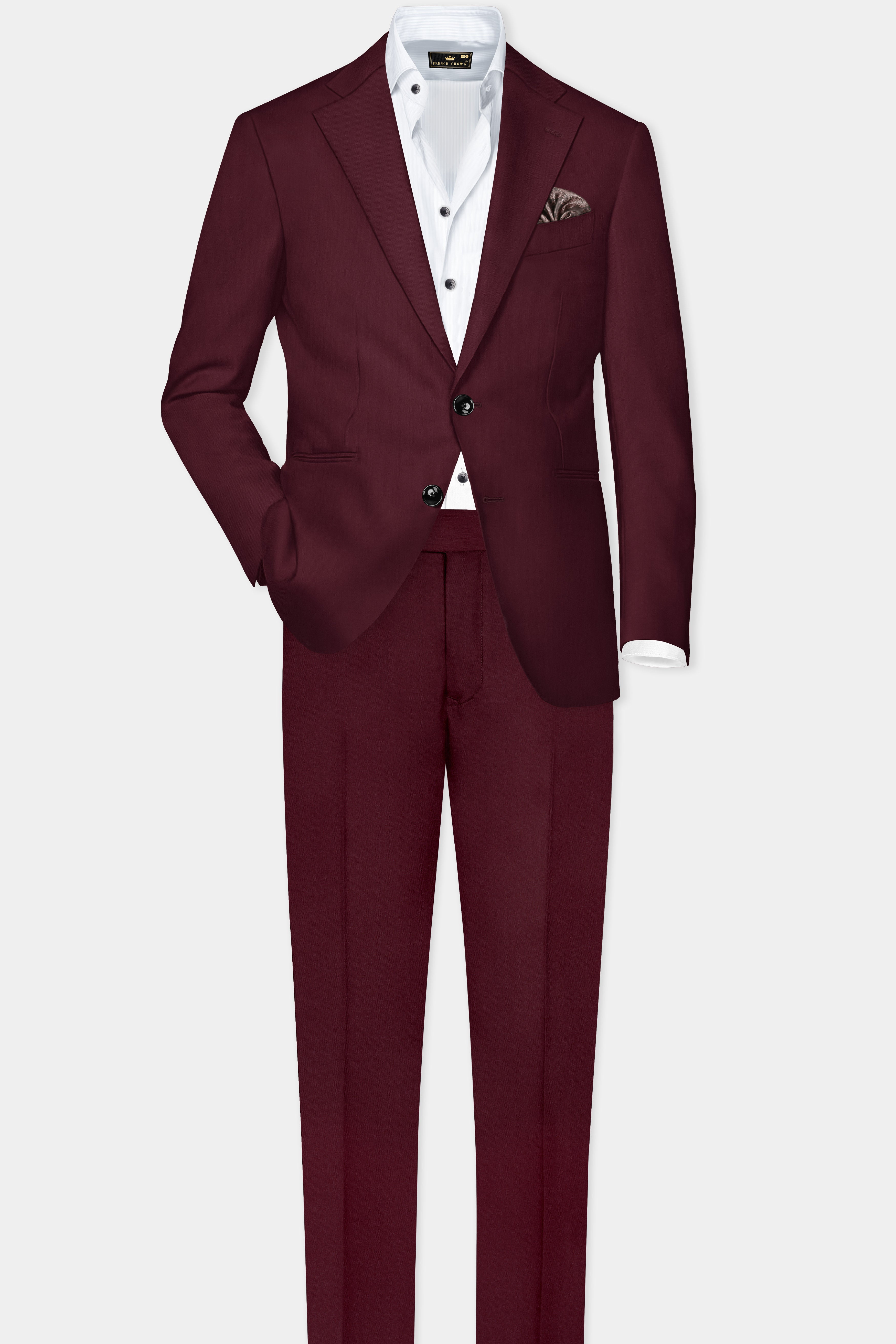 Merlot-Wine Berry Solid Wool Rich Single Breasted Blazer