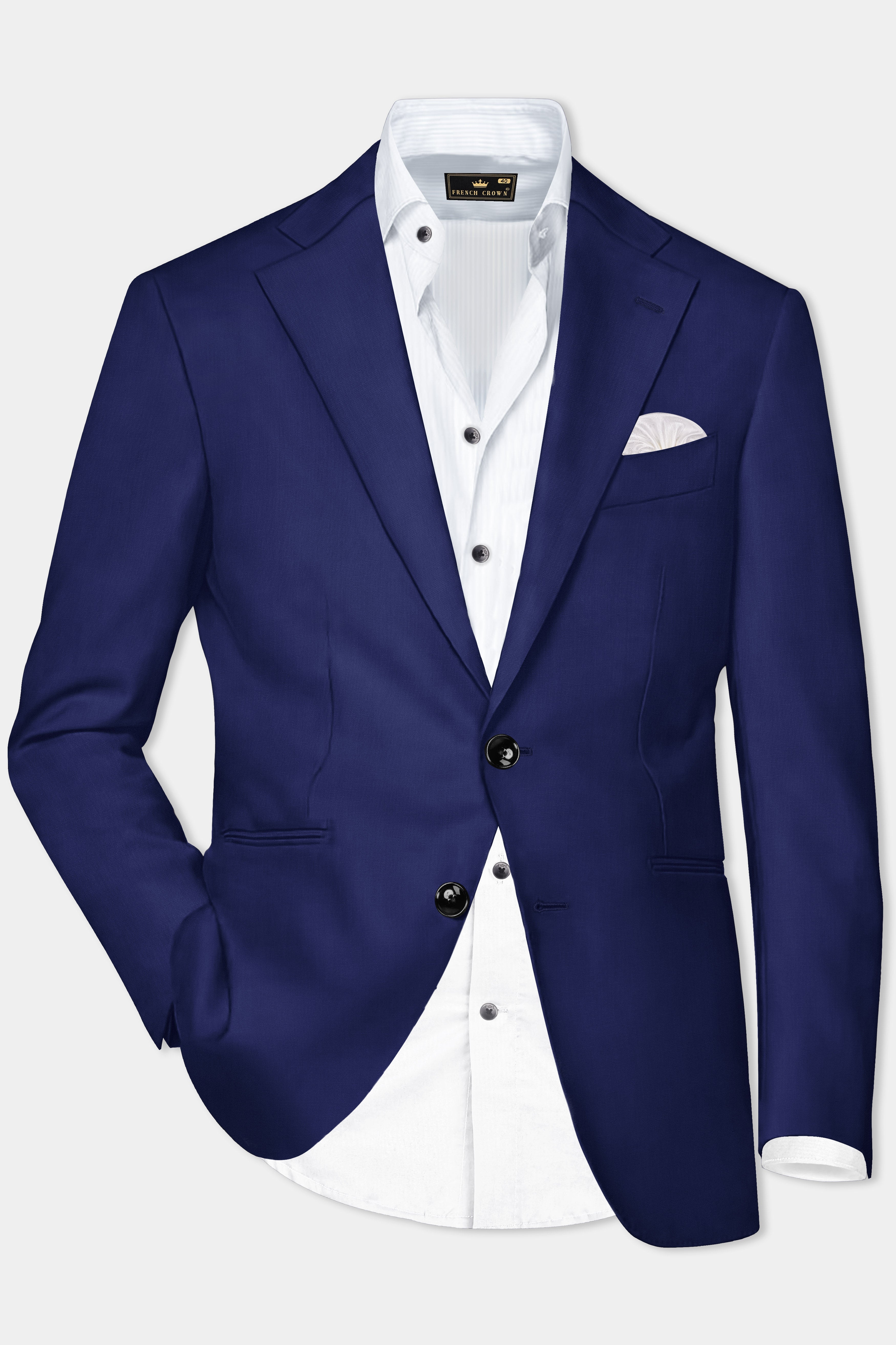 Celestia-Zodiac Blue Solid Wool Rich Single Breasted Blazer