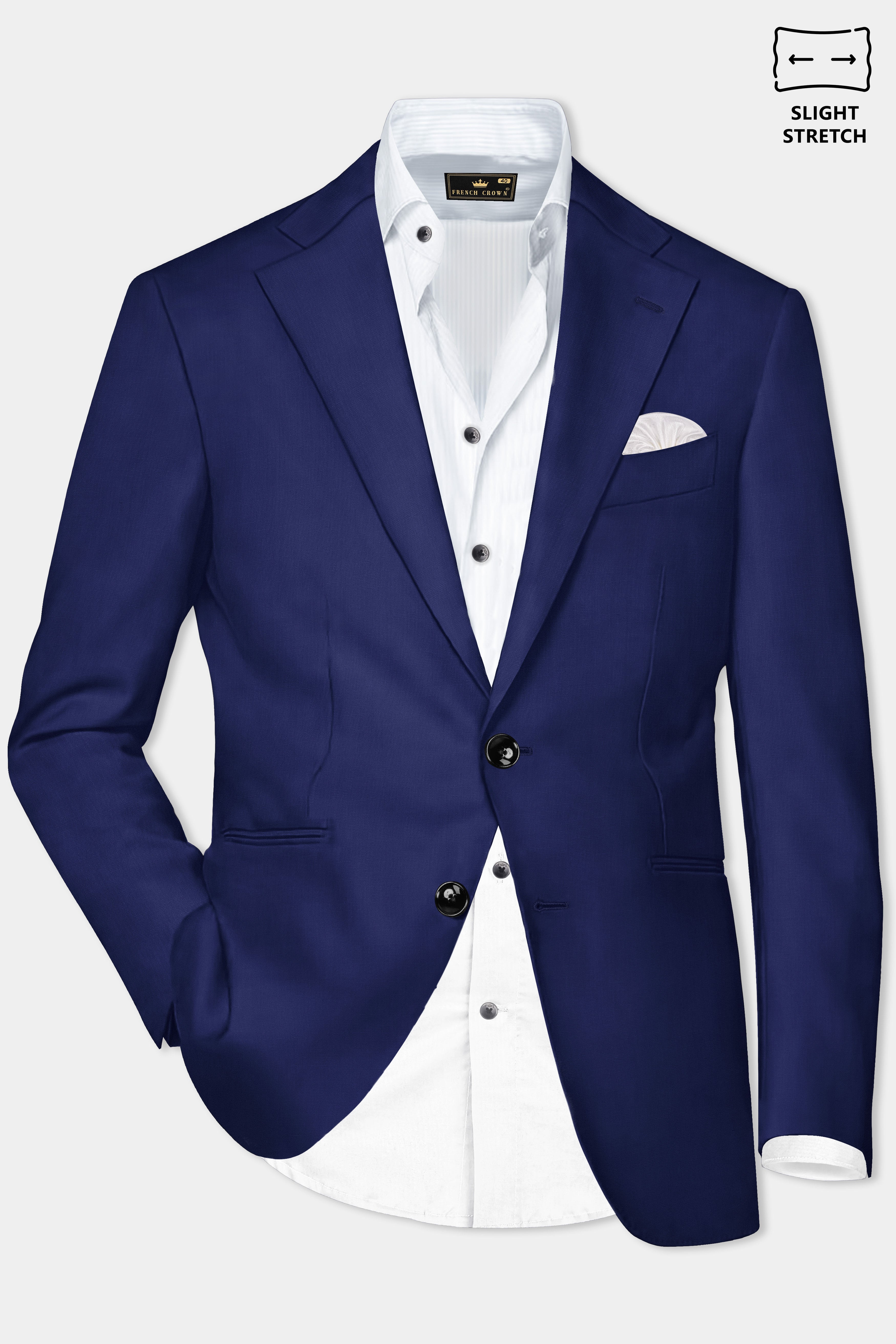 Celestia-Blue Solid Wool Rich Single Breasted Slight Stretch Blazer