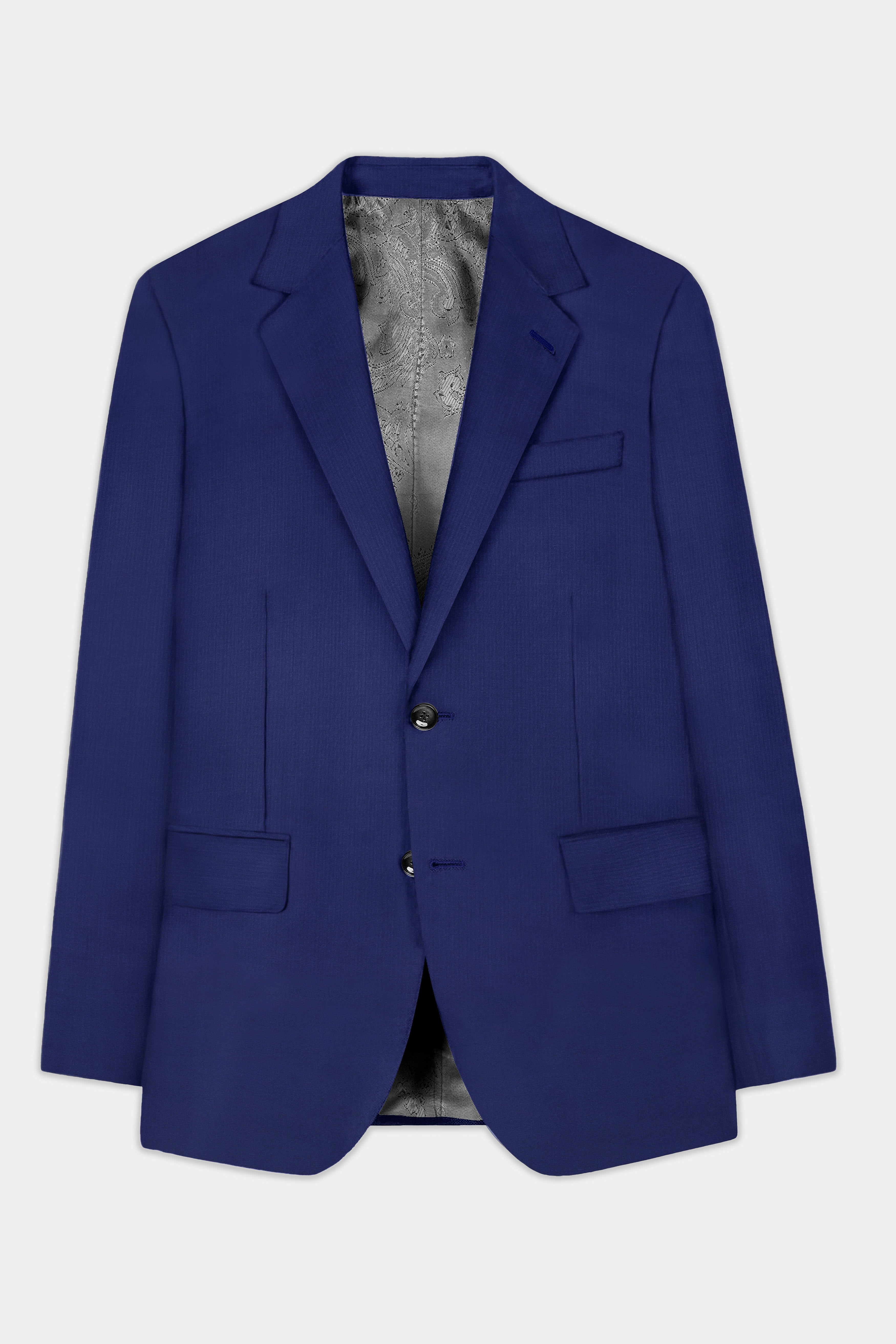 Celestia-Zodiac Blue Solid Wool Rich Single Breasted Blazer