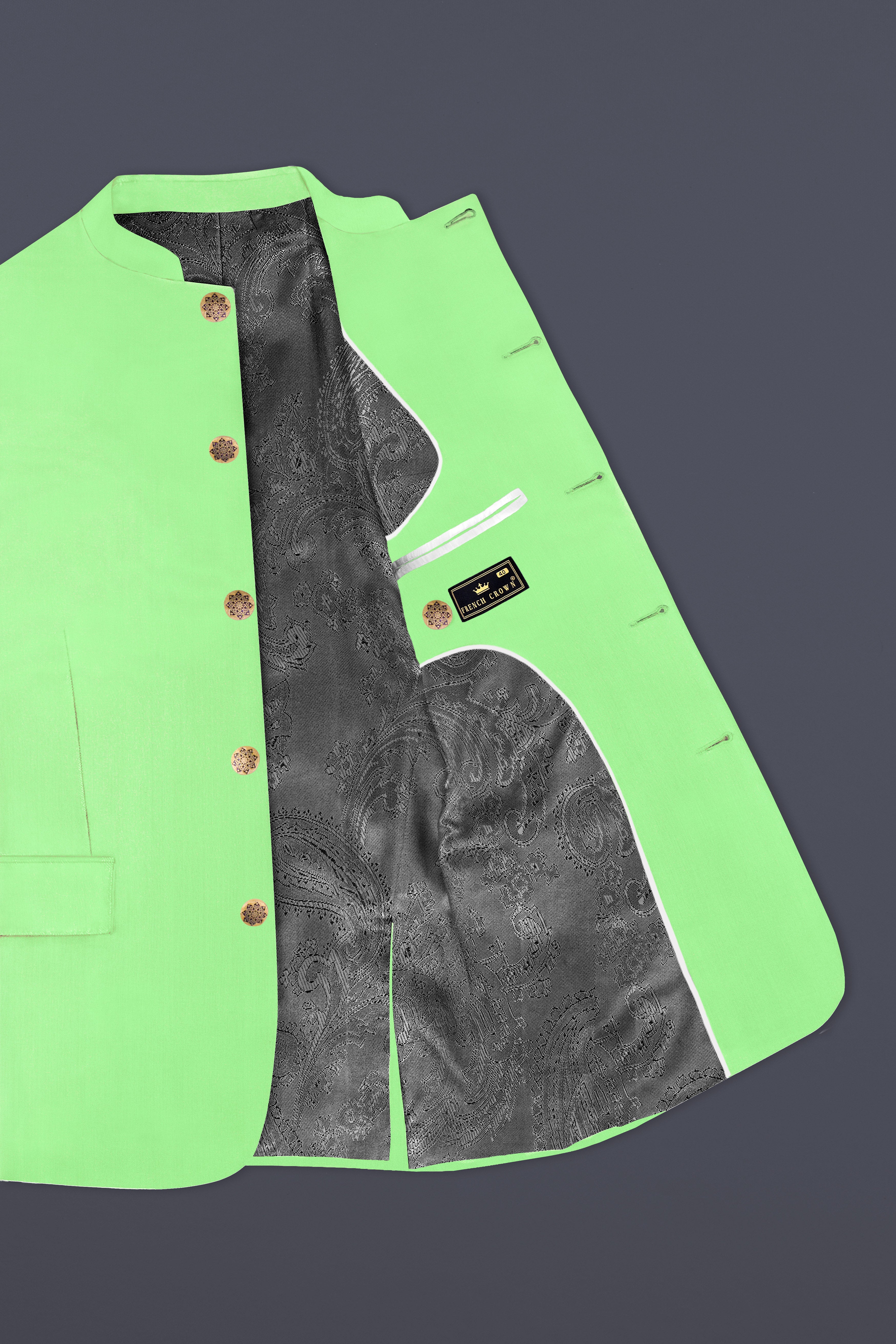 Emerald-Mint Green Solid Wool Rich Bandhgala Slight Stretch Blazer