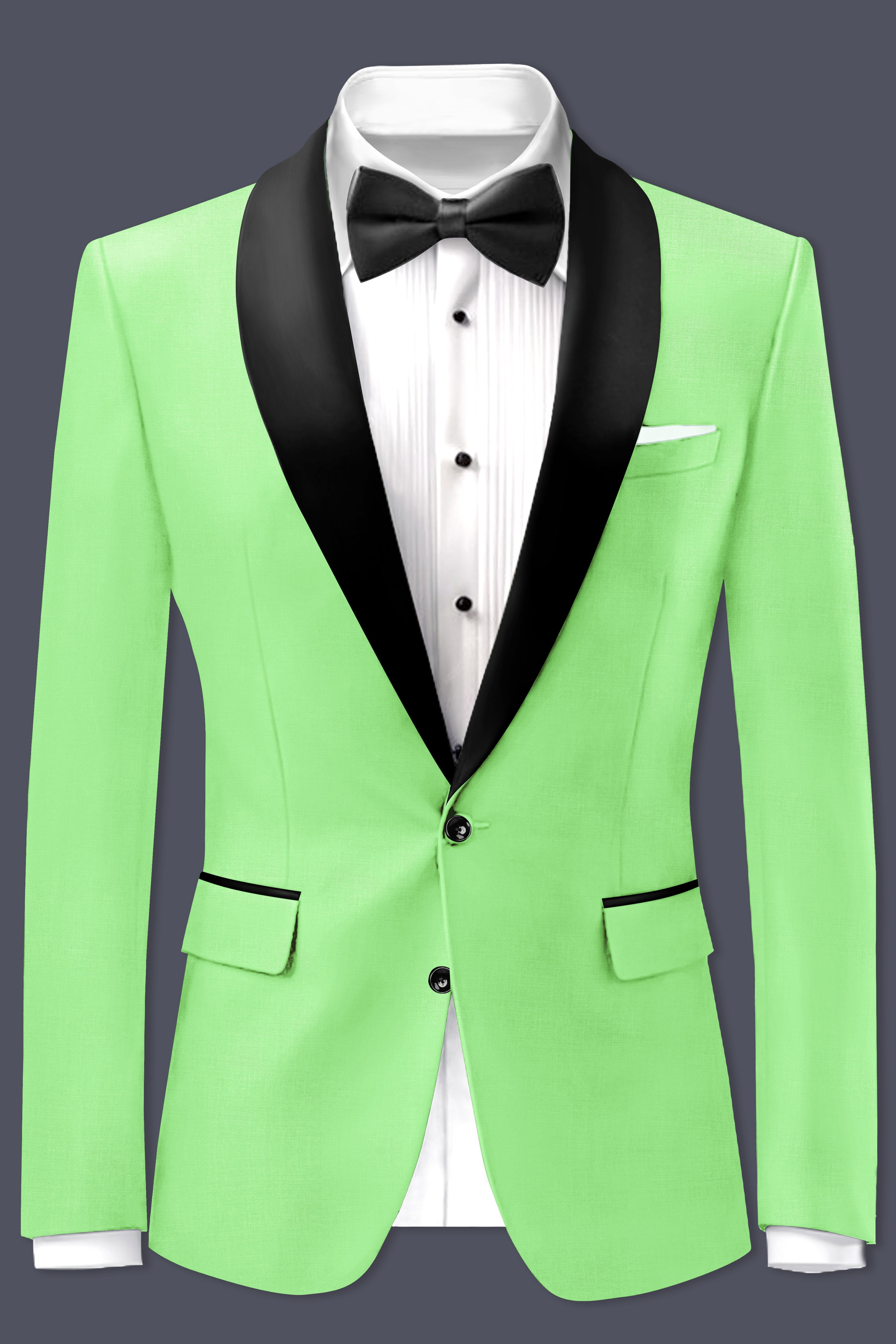 Emerald-Mint Green Solid Wool Rich Tuxedo Blazer