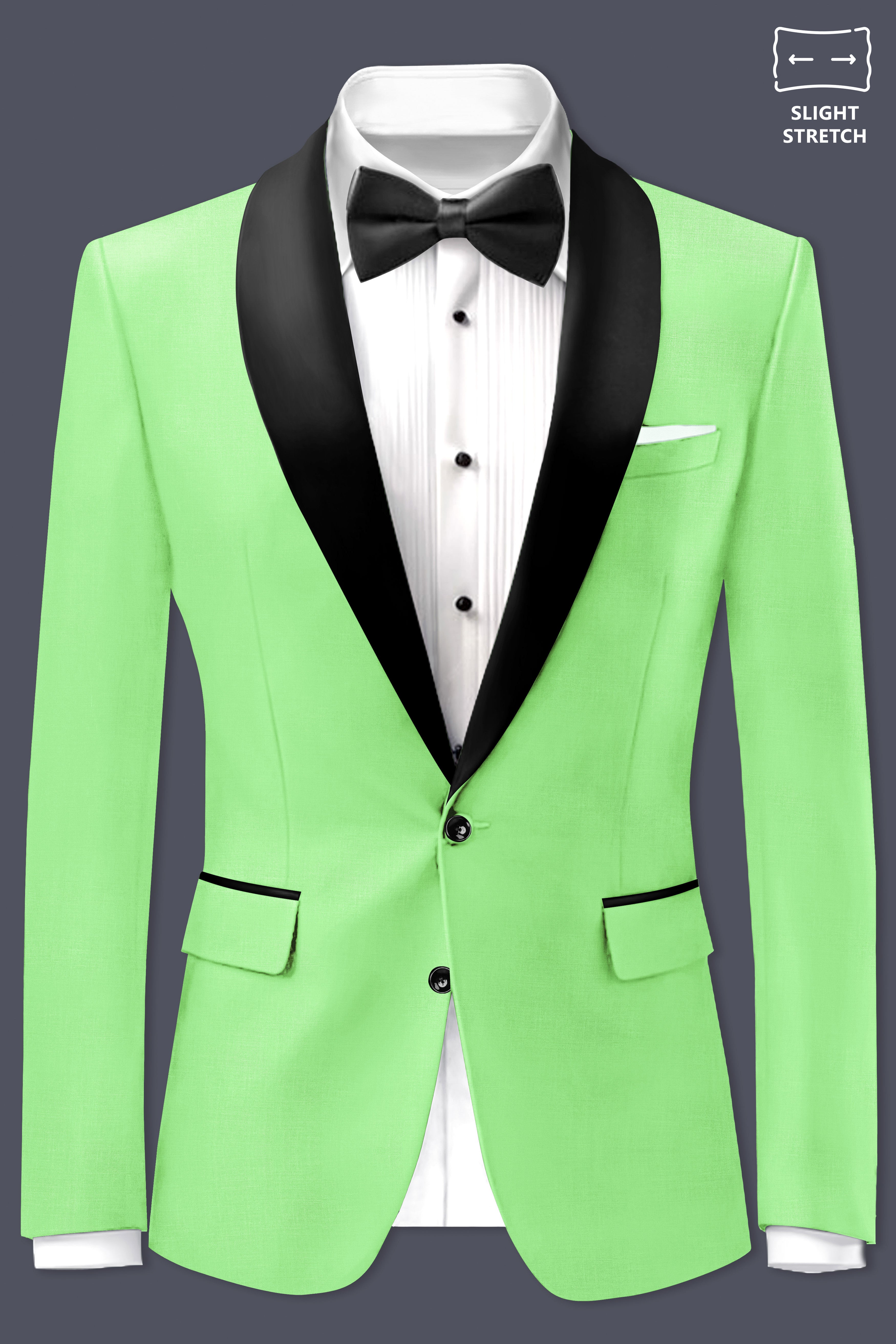 Emerald-Mint Green Solid Wool Rich Tuxedo Slight Stretch Blazer