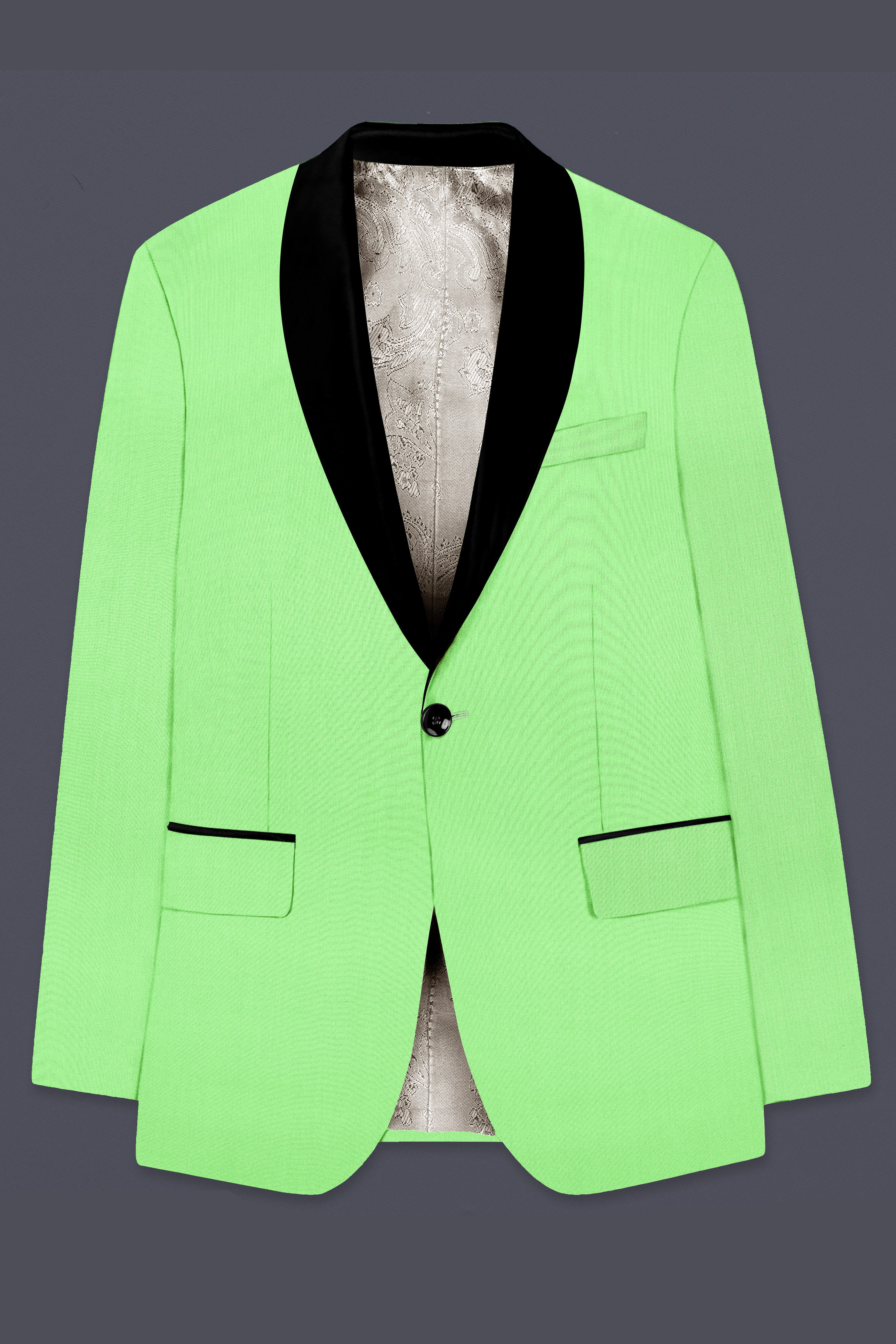 Emerald-Mint Green Solid Wool Rich Tuxedo Slight Stretch Blazer