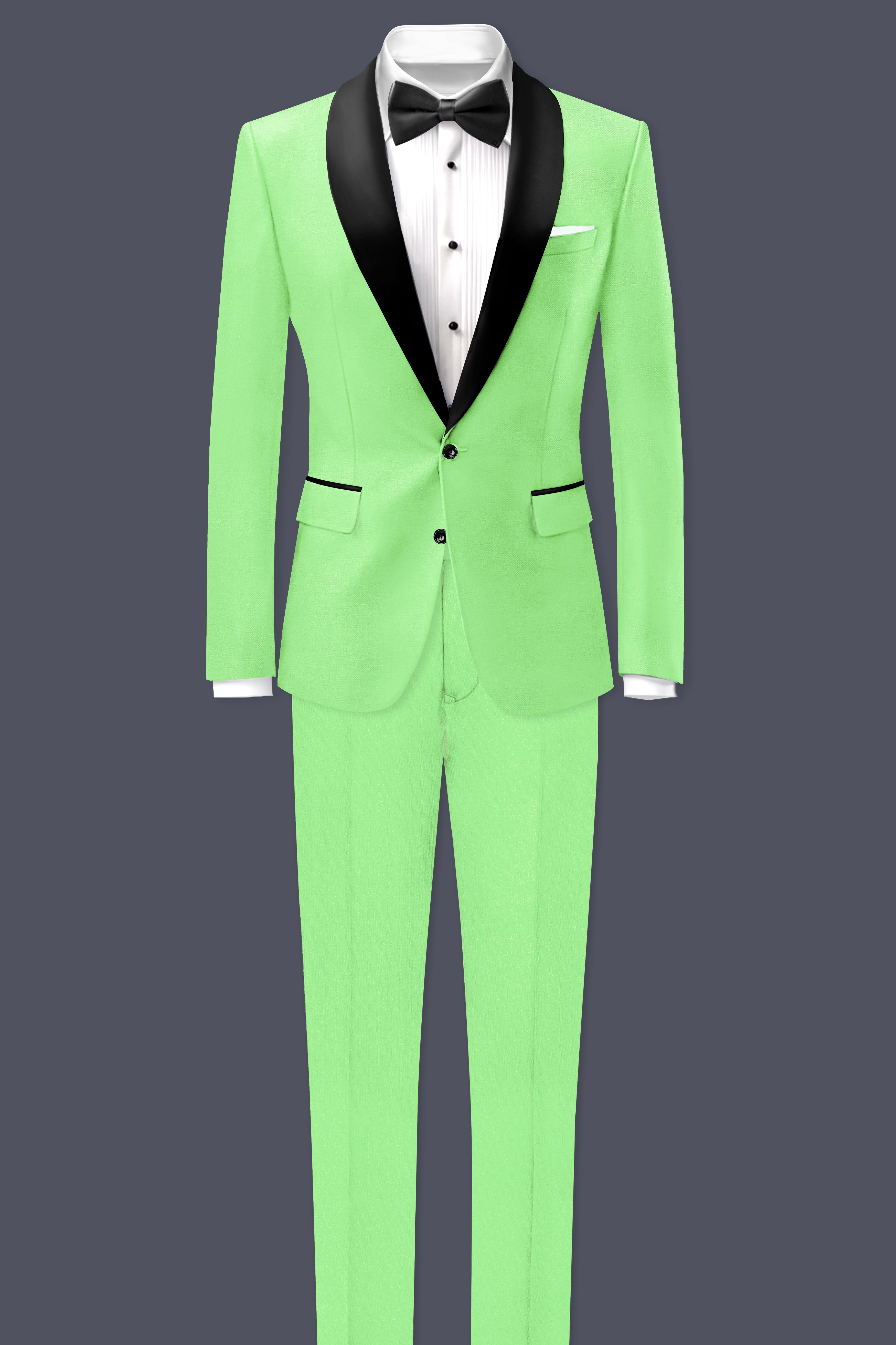 Emerald-Mint Green Solid Wool Rich Tuxedo Slight Stretch Blazer