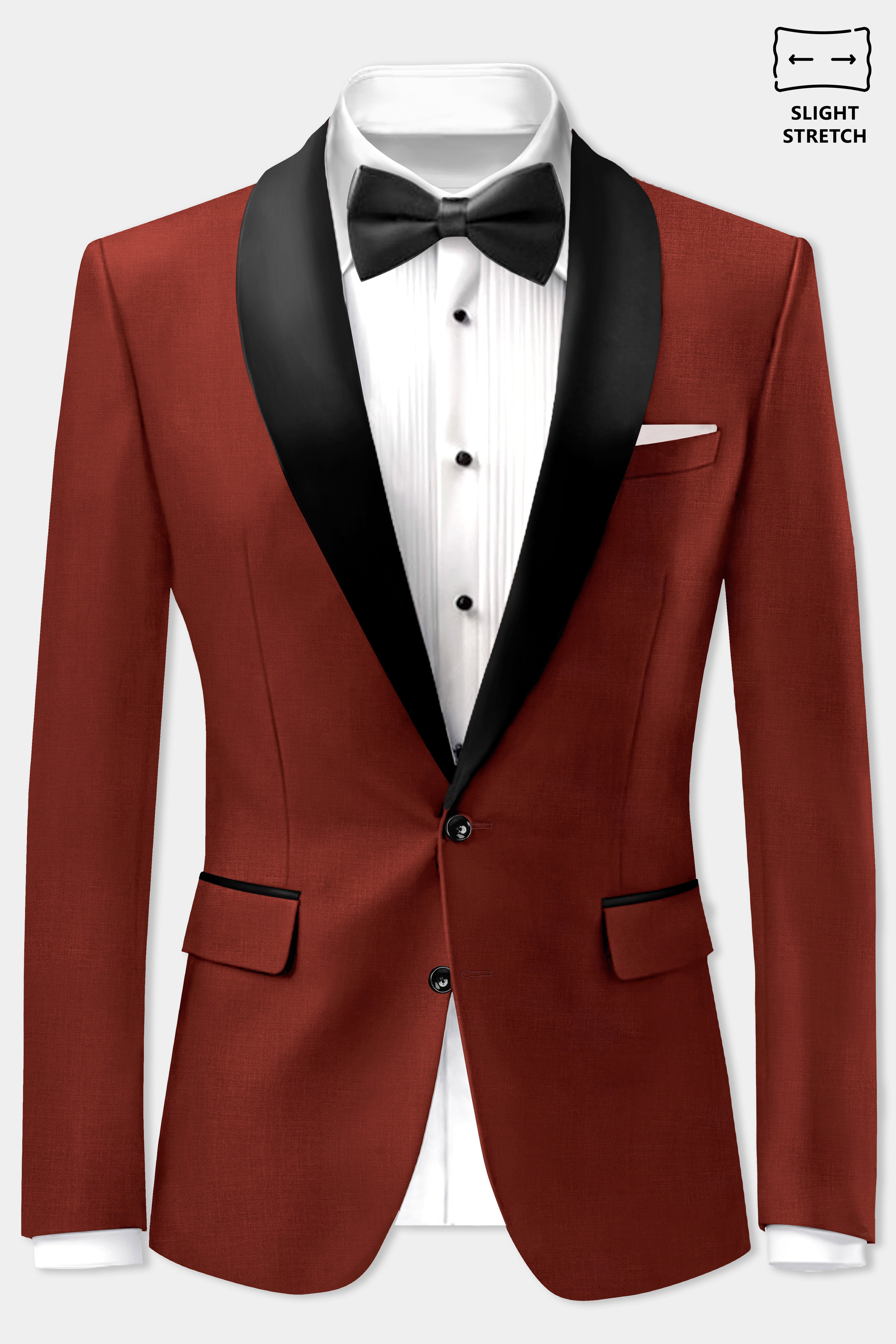 Inferno Rust-Brick Red Solid Wool Rich Tuxedo Slight Stretch Blazer