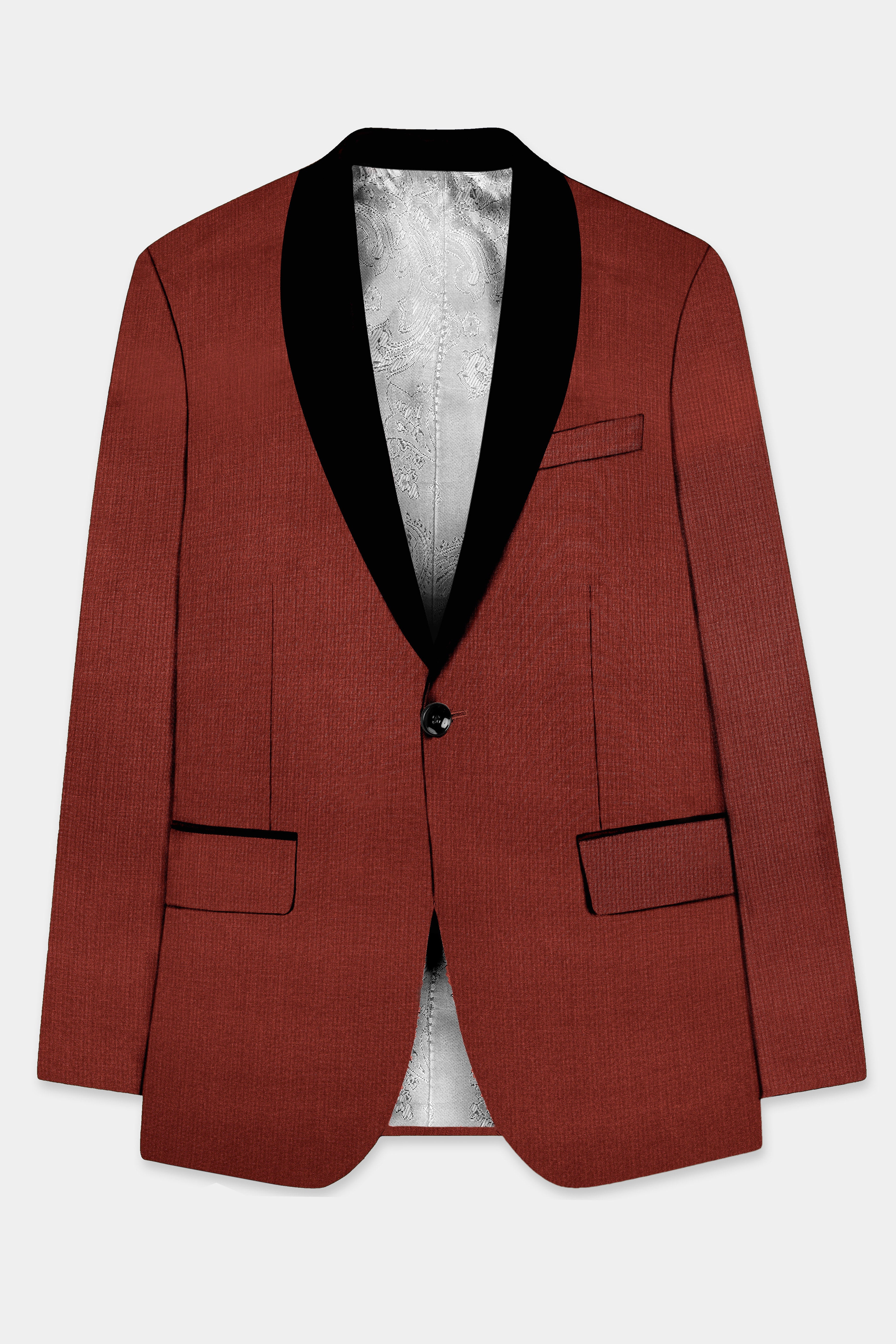 Inferno Rust-Brick Red Solid Wool Rich Tuxedo Slight Stretch Blazer