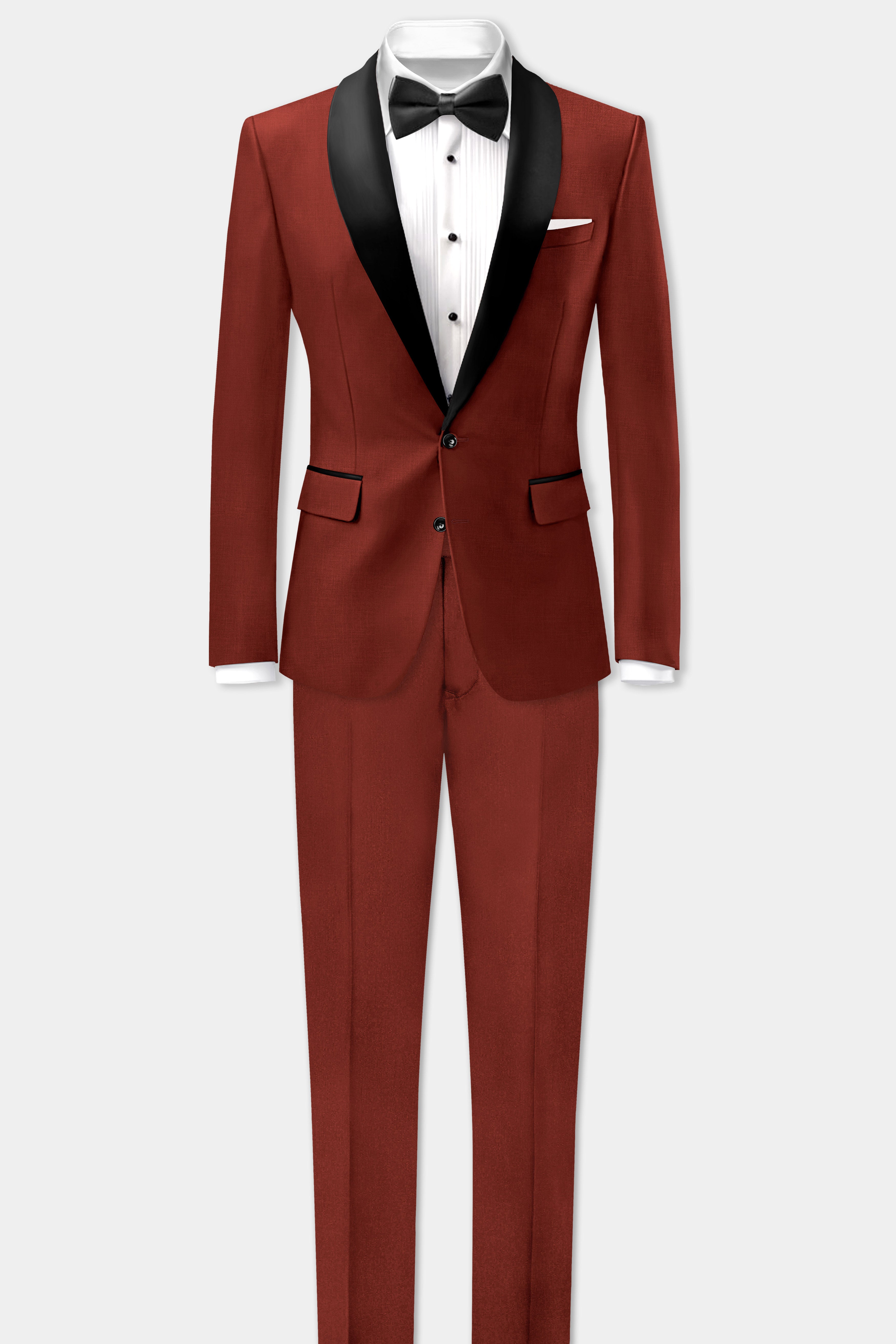 Inferno Rust-Brick Red Solid Wool Rich Tuxedo Slight Stretch Blazer