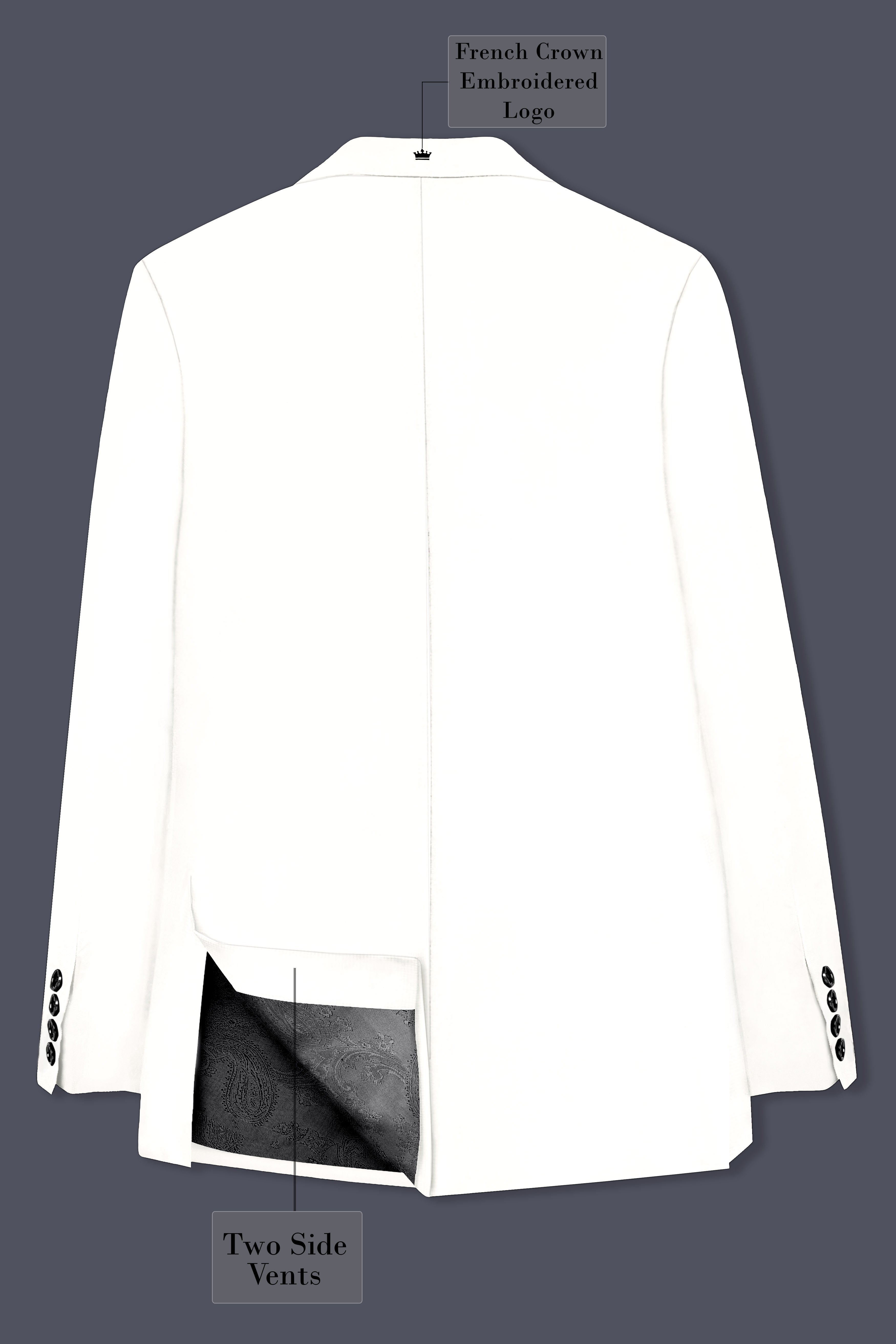 Off White Solid Wool Rich Tuxedo Slight Stretch Blazer