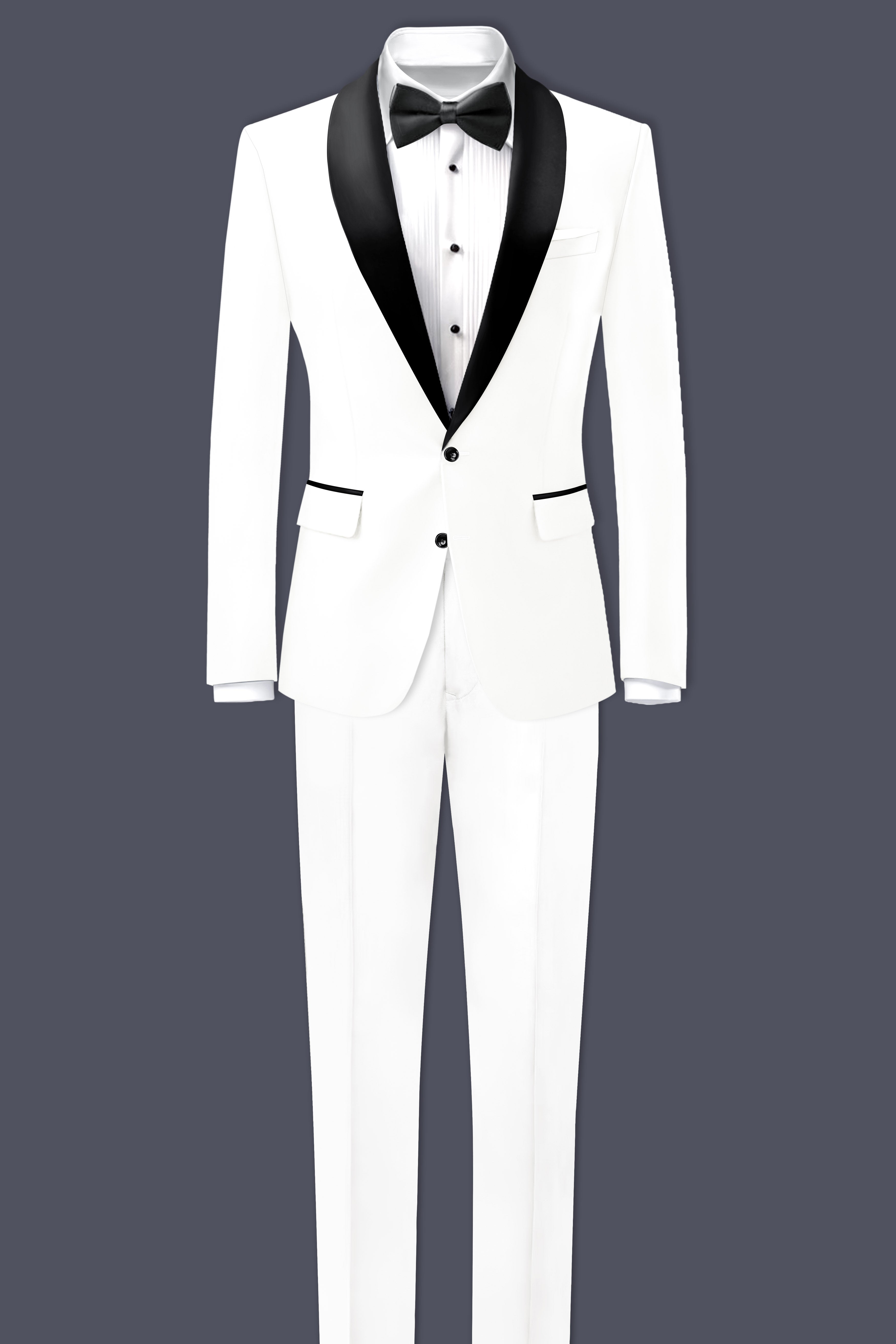 Off White Solid Wool Rich Tuxedo Slight Stretch Blazer