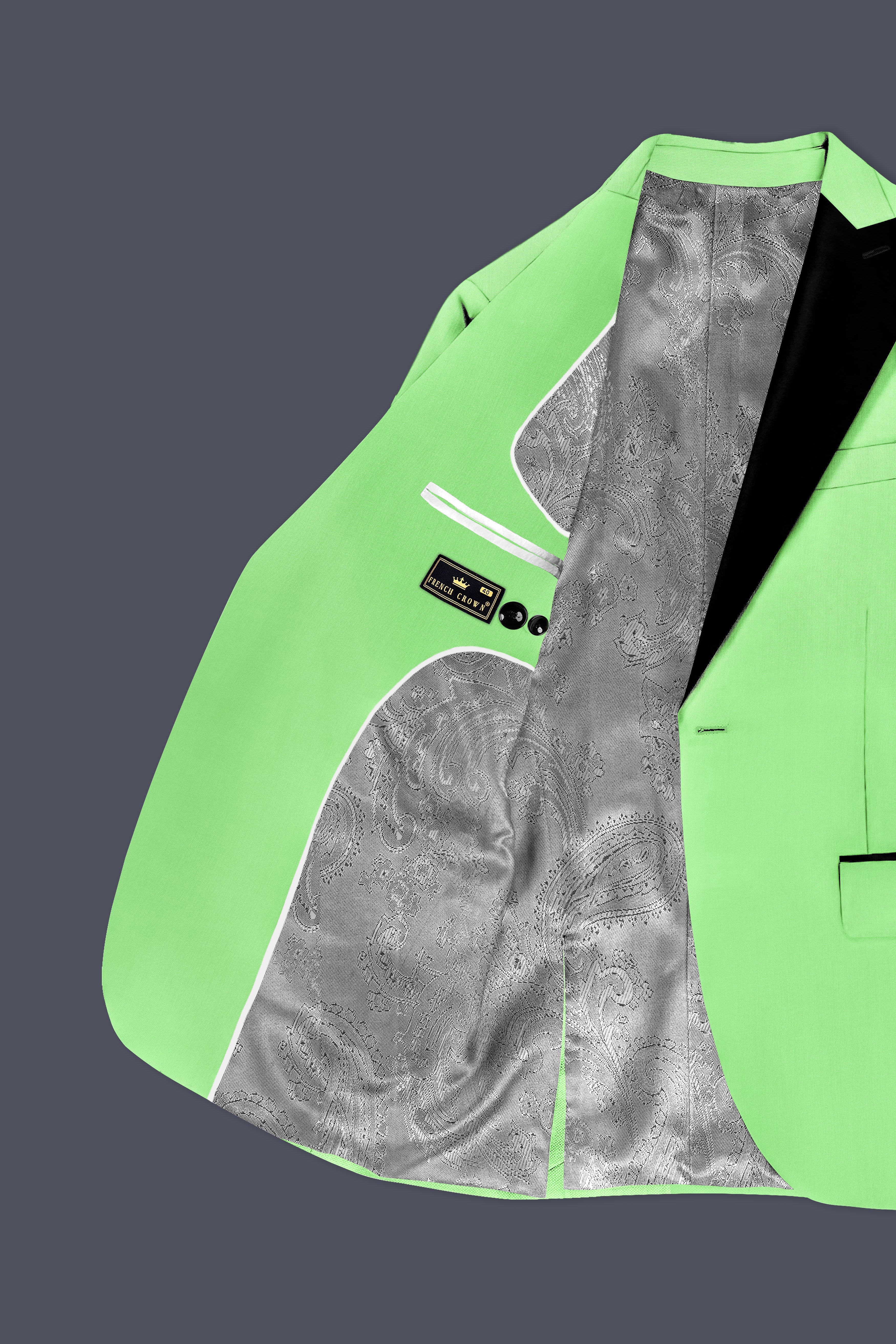 Emerald-Mint Green Solid Wool Rich Peak Lapel Tuxedo Slight Stretch Blazer