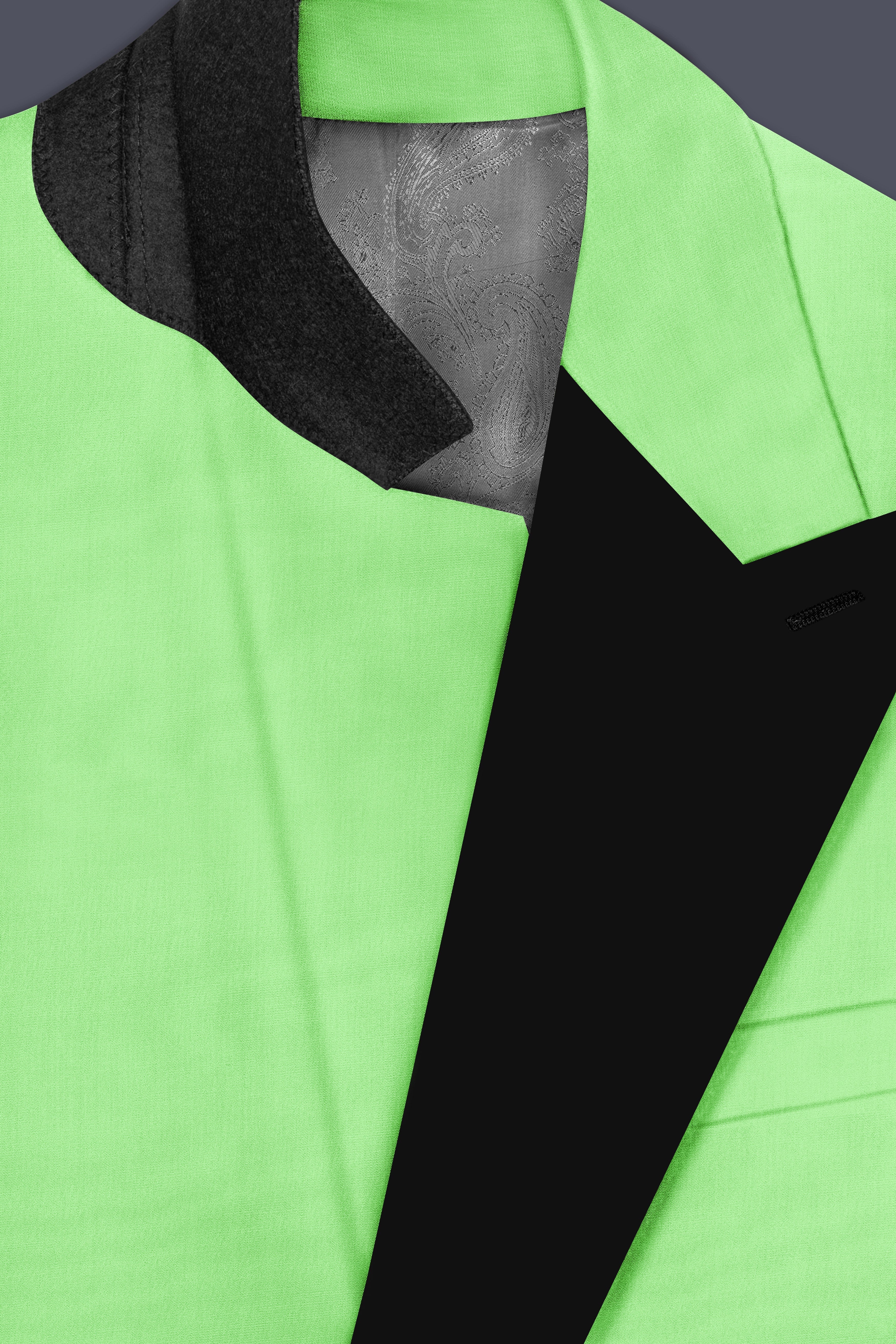 Emerald-Mint Green Solid Wool Rich Peak Lapel Tuxedo Slight Stretch Blazer