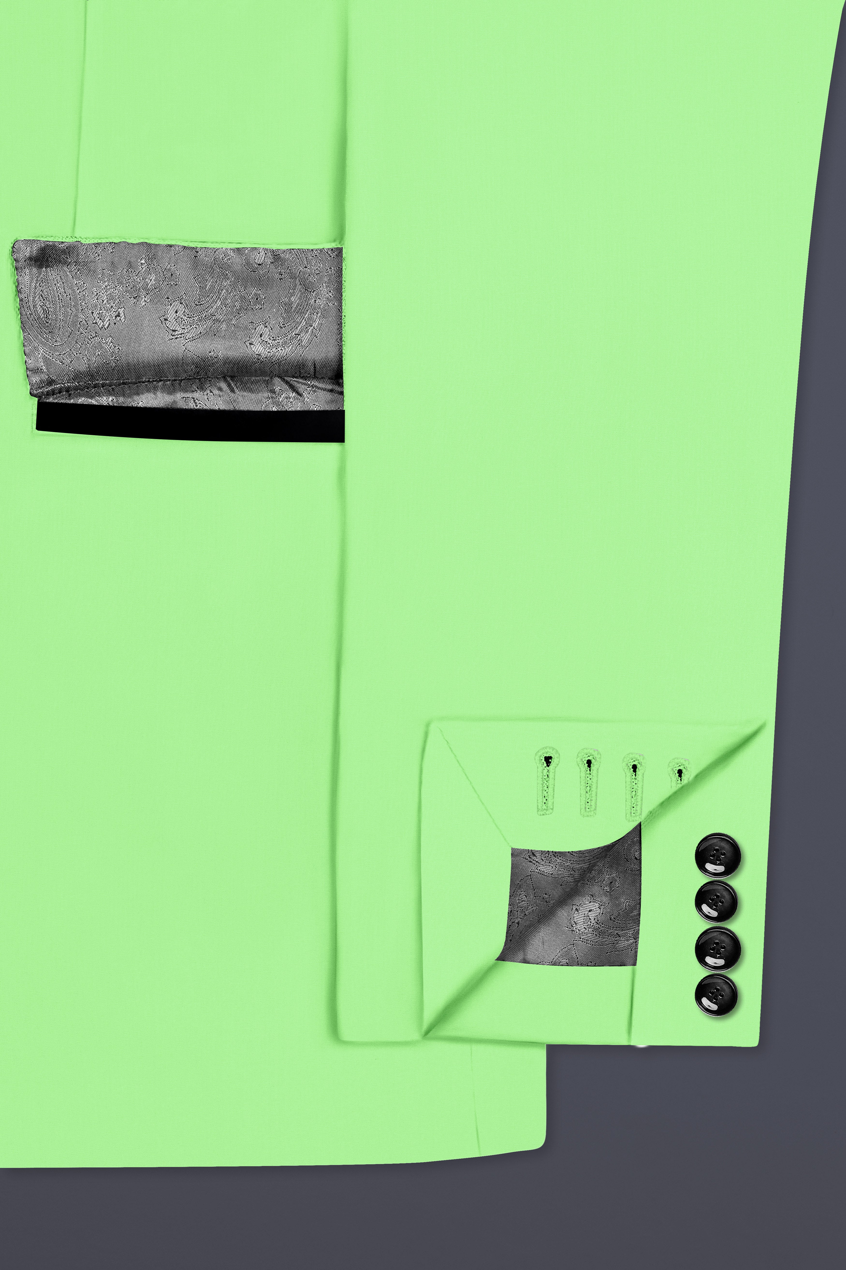 Emerald-Mint Green Solid Wool Rich Peak Lapel Tuxedo Slight Stretch Blazer