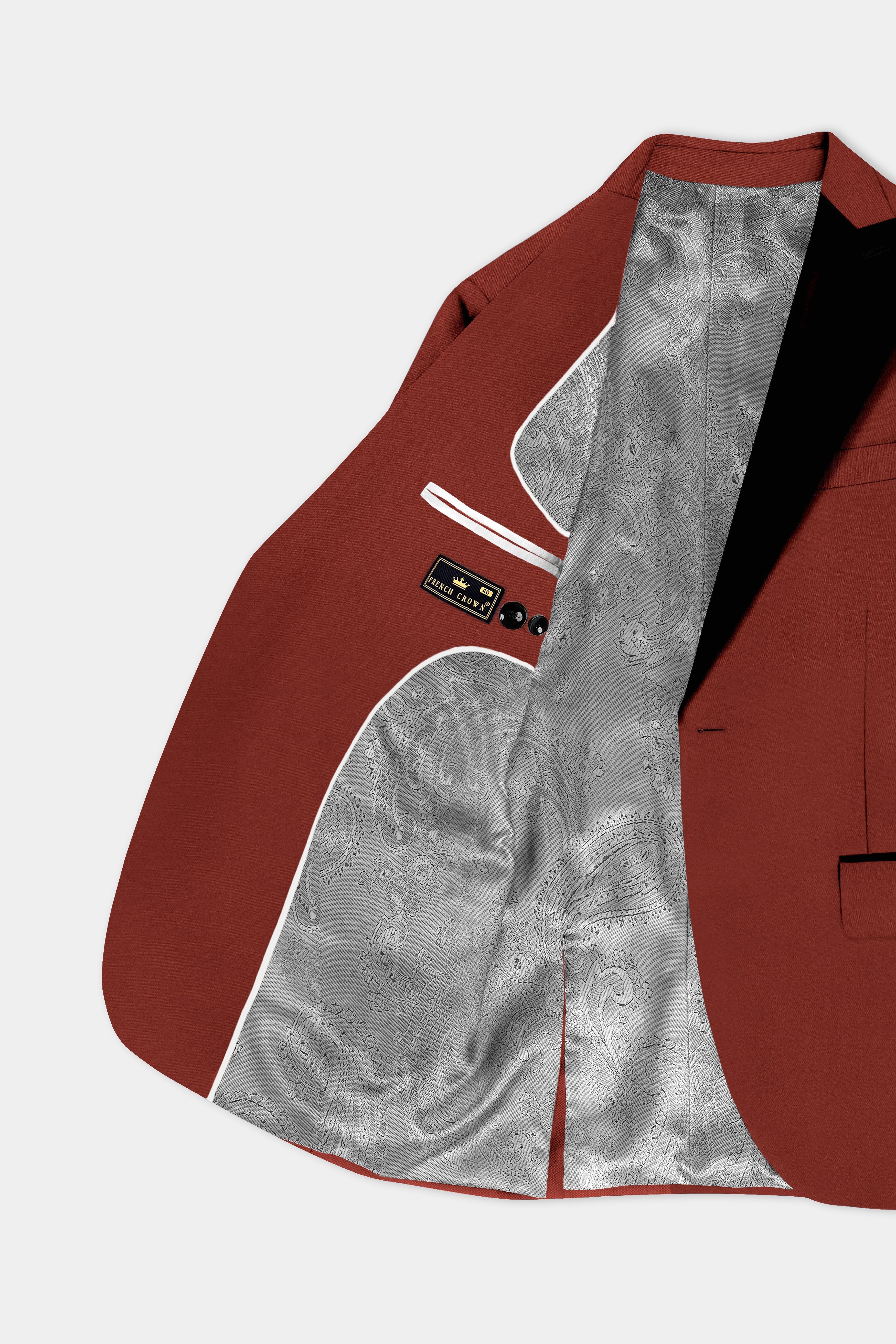 Inferno Rust-Brick Red Solid Wool Rich Peak Lapel Tuxedo Slight Stretch Blazer