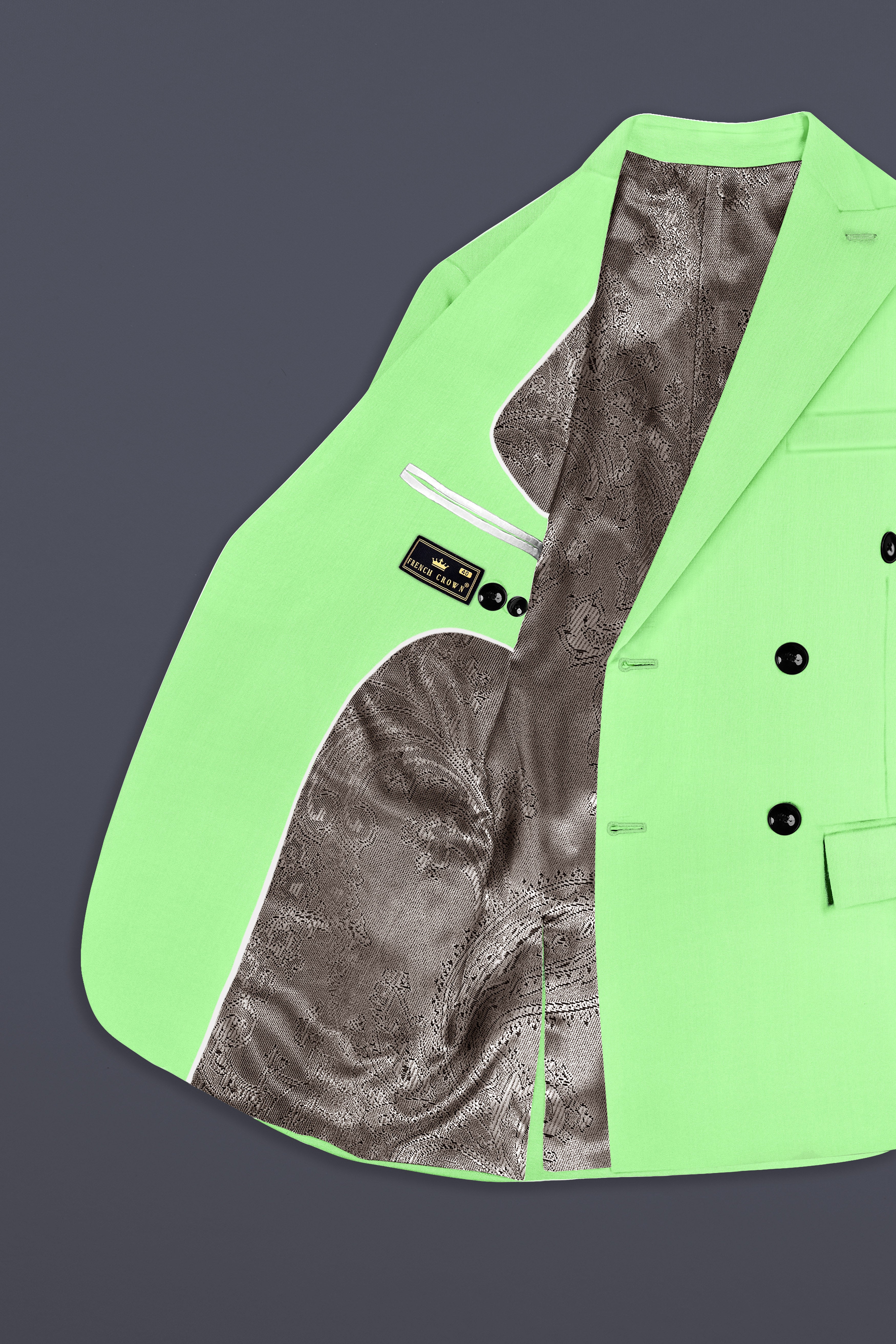 Emerald-Mint Green Solid Wool Rich Double Breasted Slight Stretch Blazer