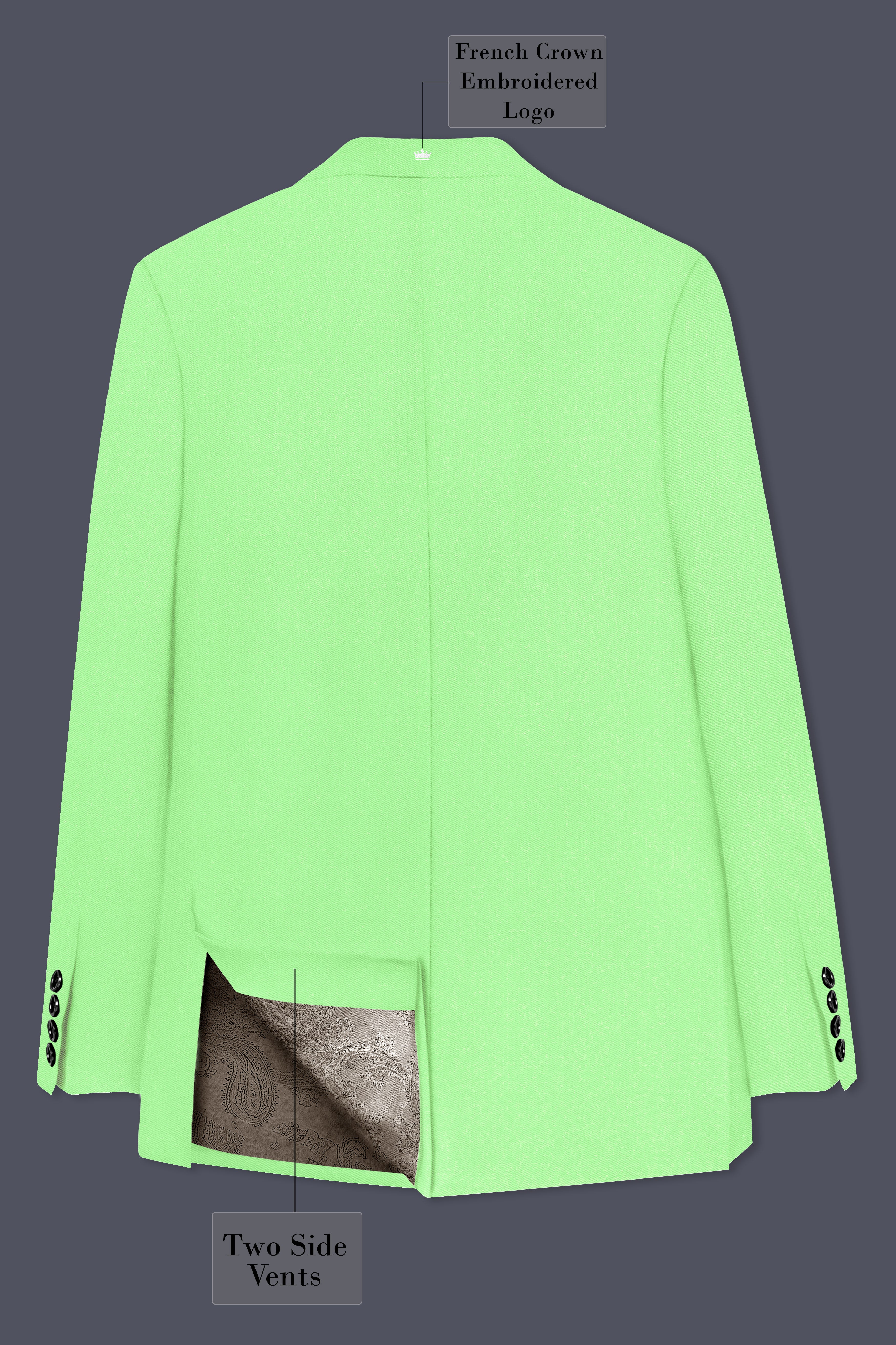 Emerald-Mint Green Solid Wool Rich Double Breasted Slight Stretch Blazer