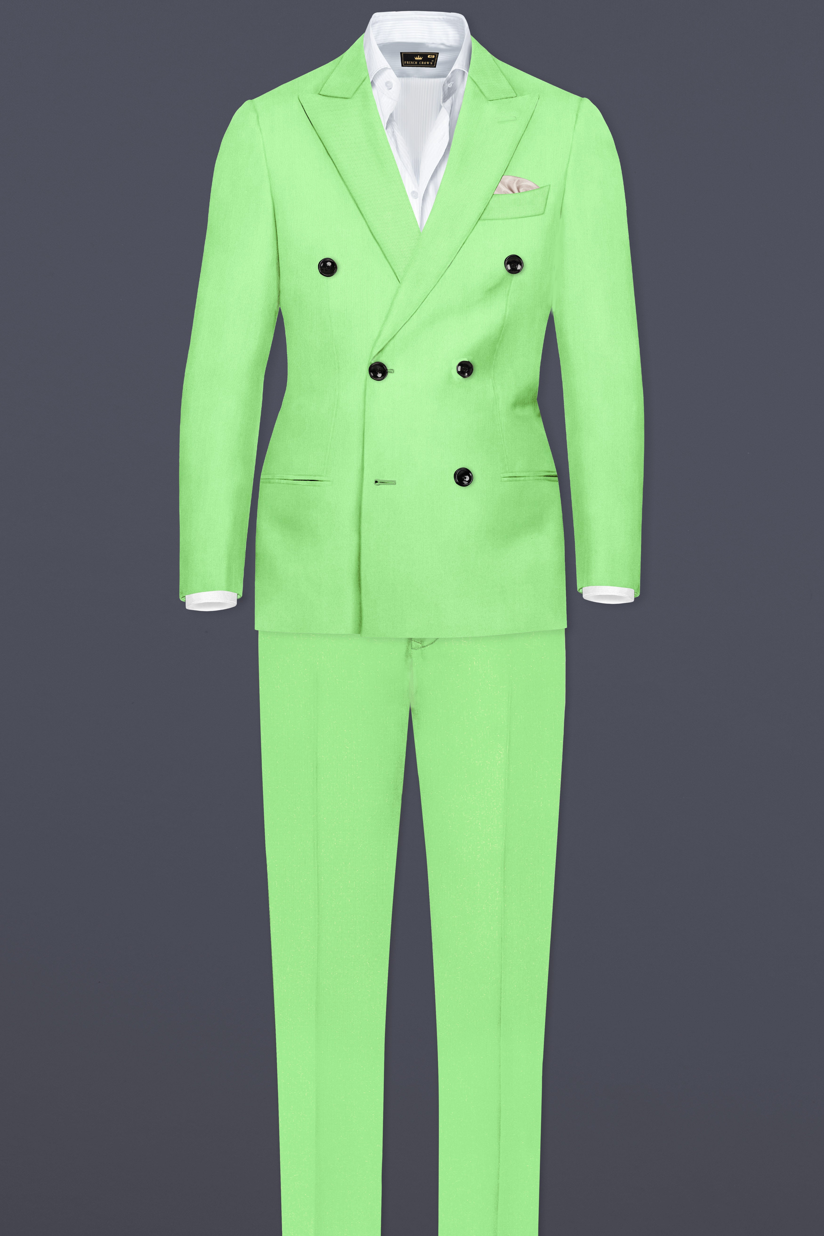 Emerald-Mint Green Solid Wool Rich Double Breasted Slight Stretch Blazer