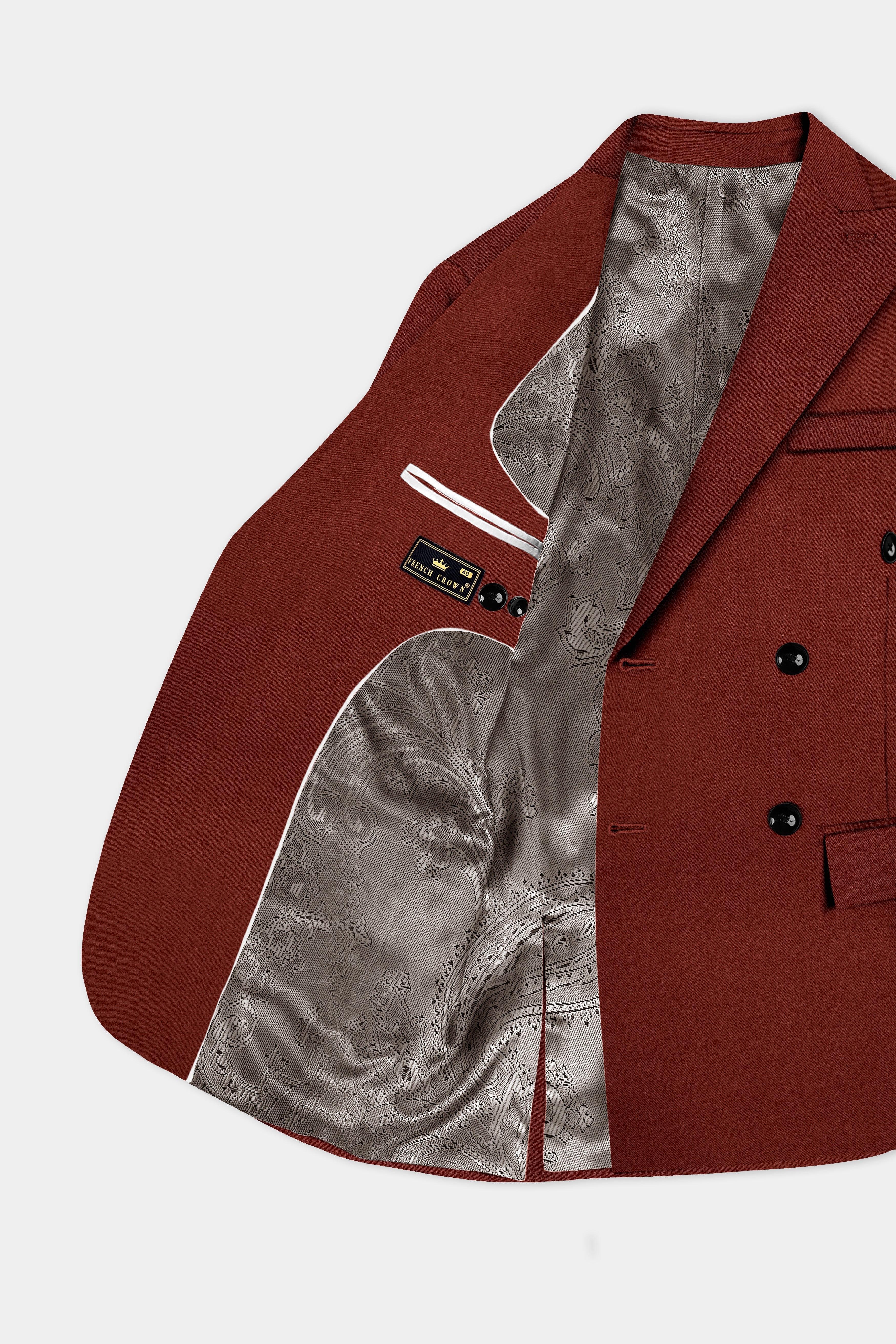 Inferno Rust-Brick Red Solid Wool Rich Double Breasted Blazer