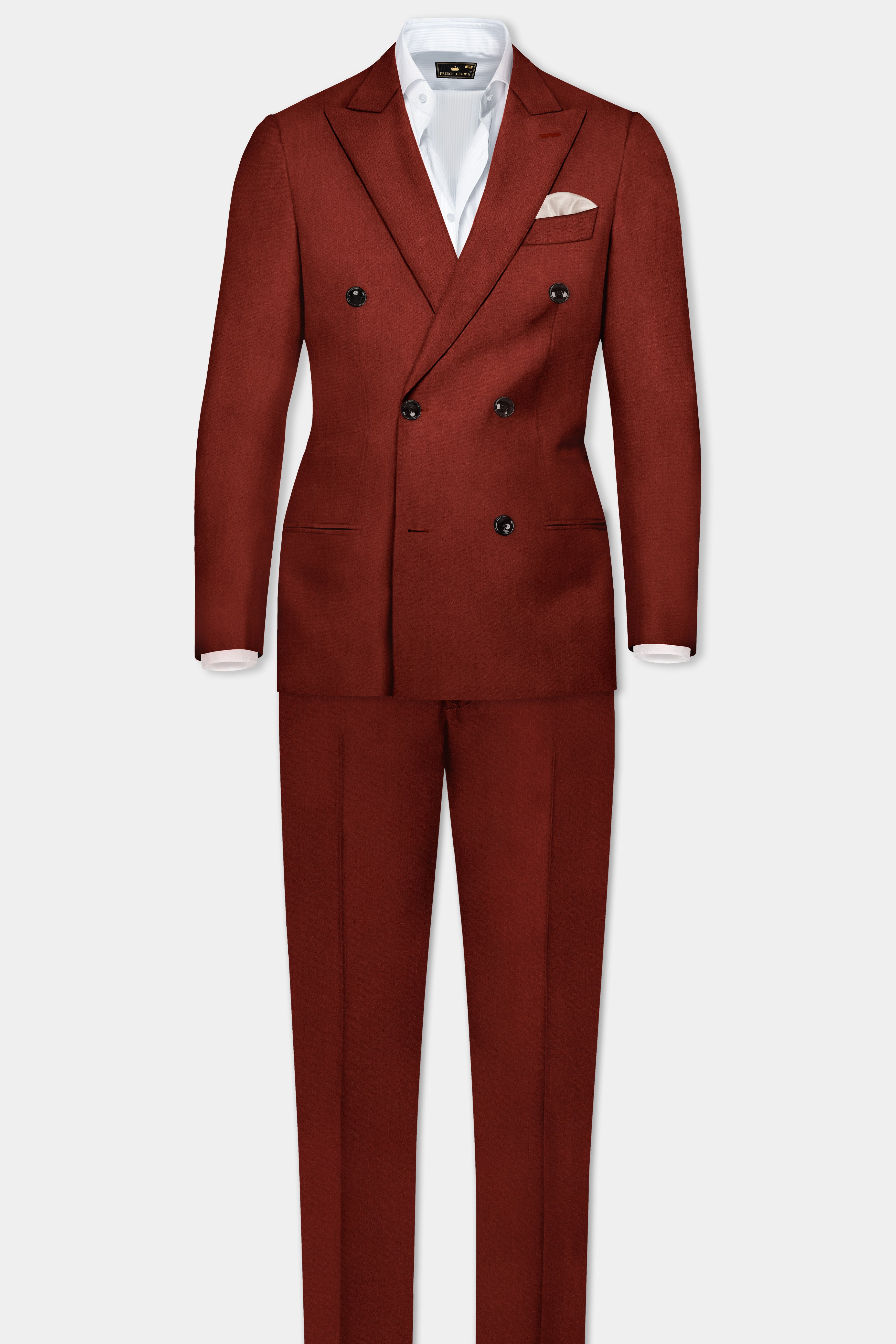 Inferno Rust-Brick Red Solid Wool Rich Double Breasted Blazer