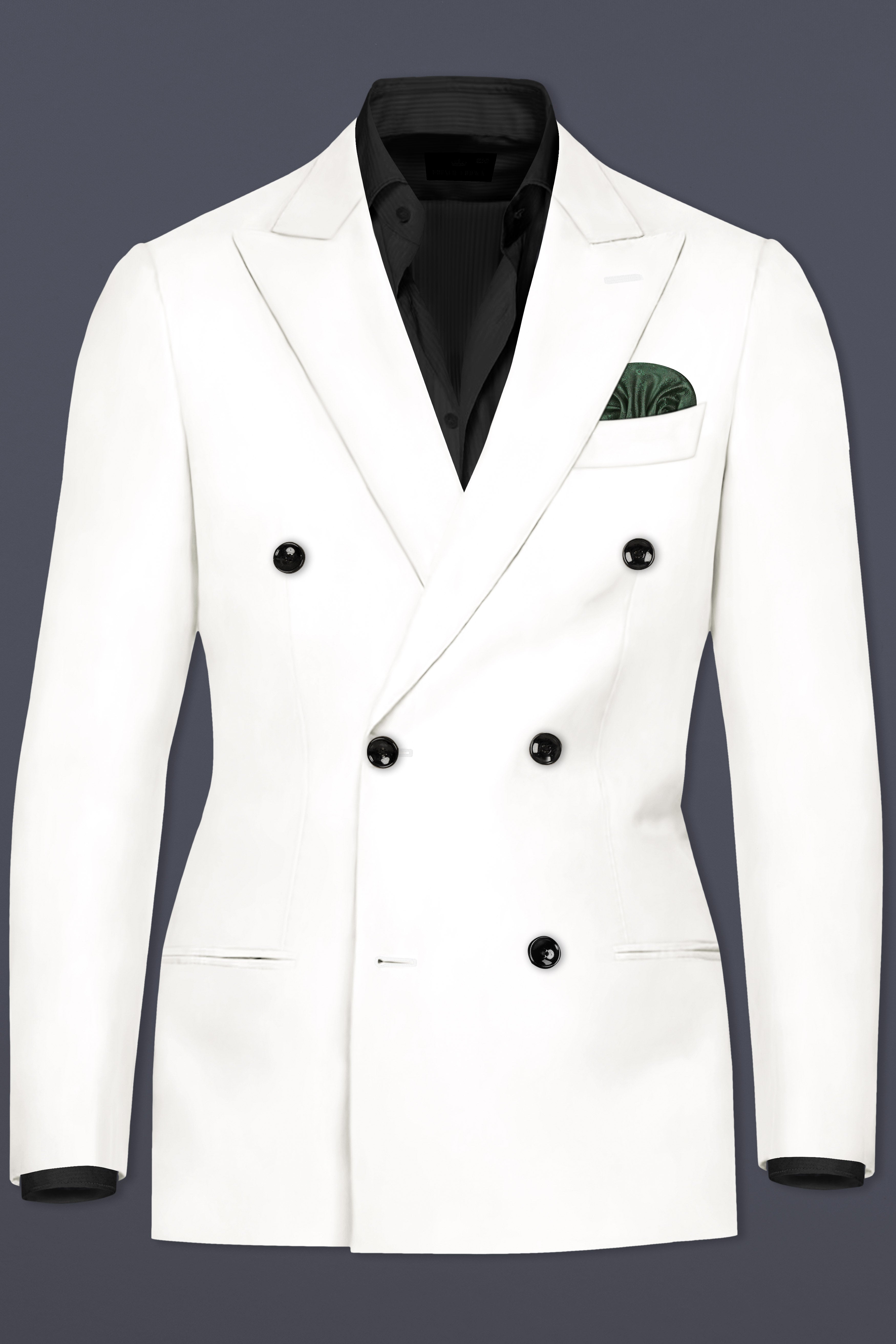 Off White Solid Wool Rich Double Breasted Blazer