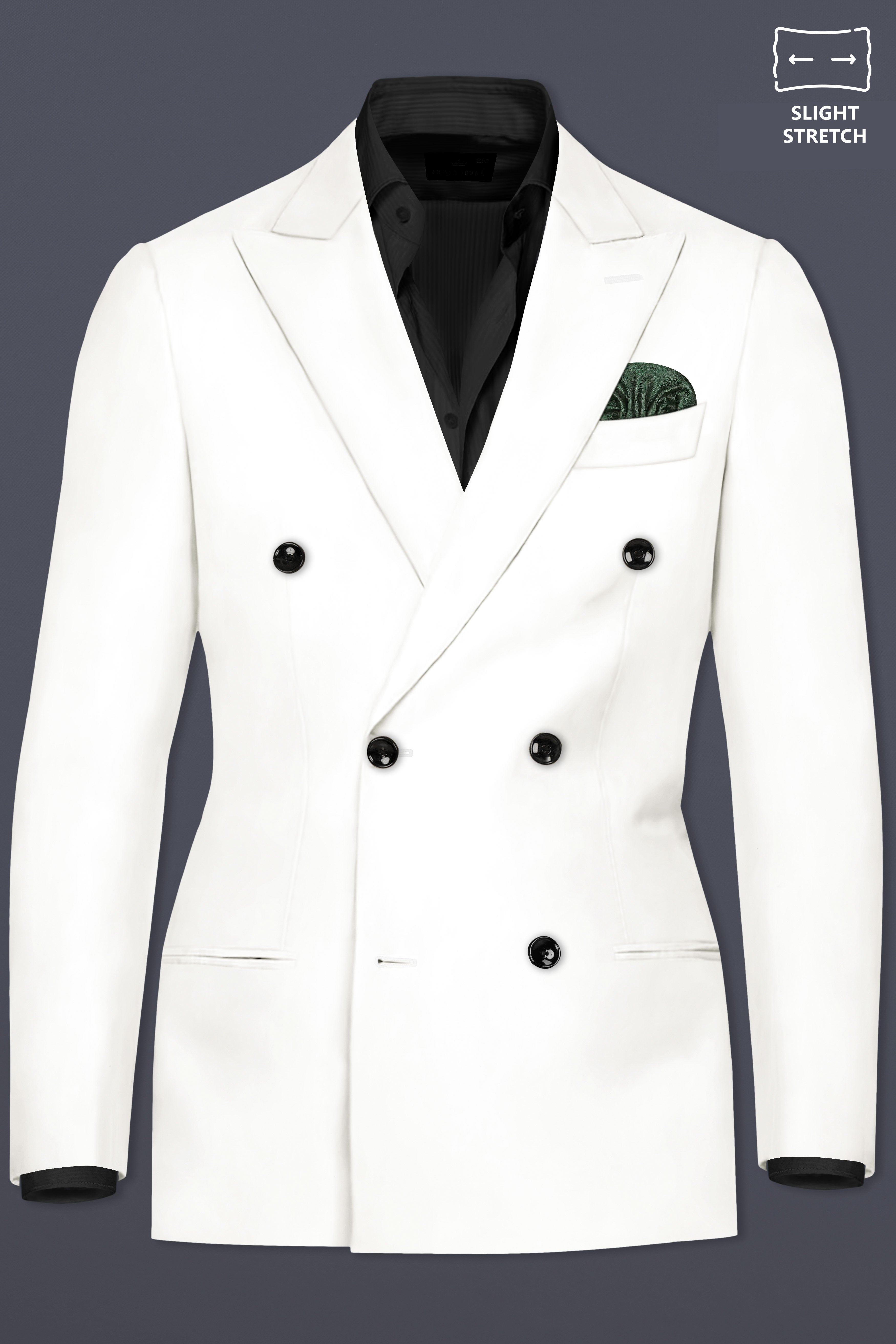 Off White Solid Wool Rich Double Breasted Slight Stretch Blazer