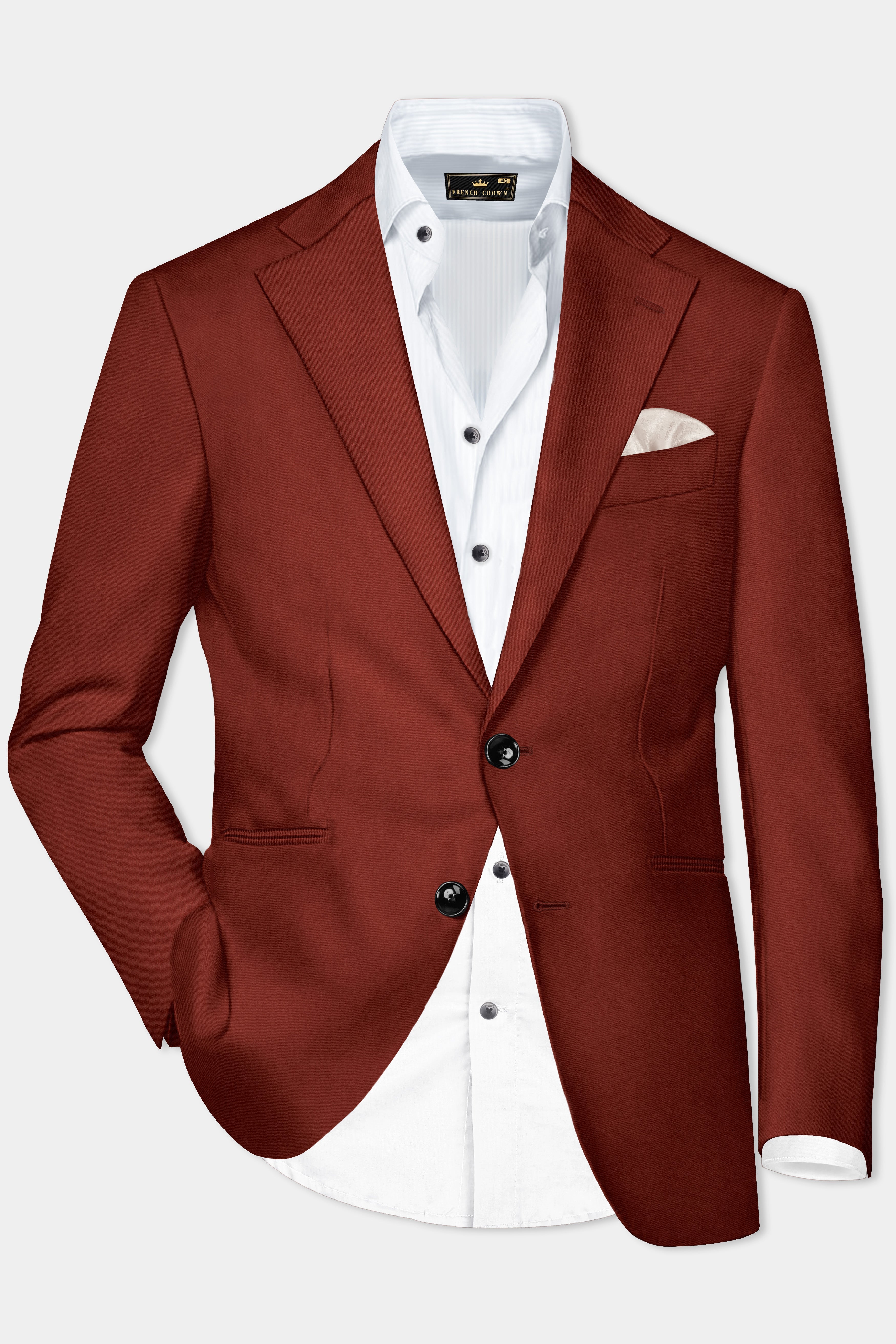 Inferno Rust-Brick Red Solid Wool Rich Single Breasted Blazer