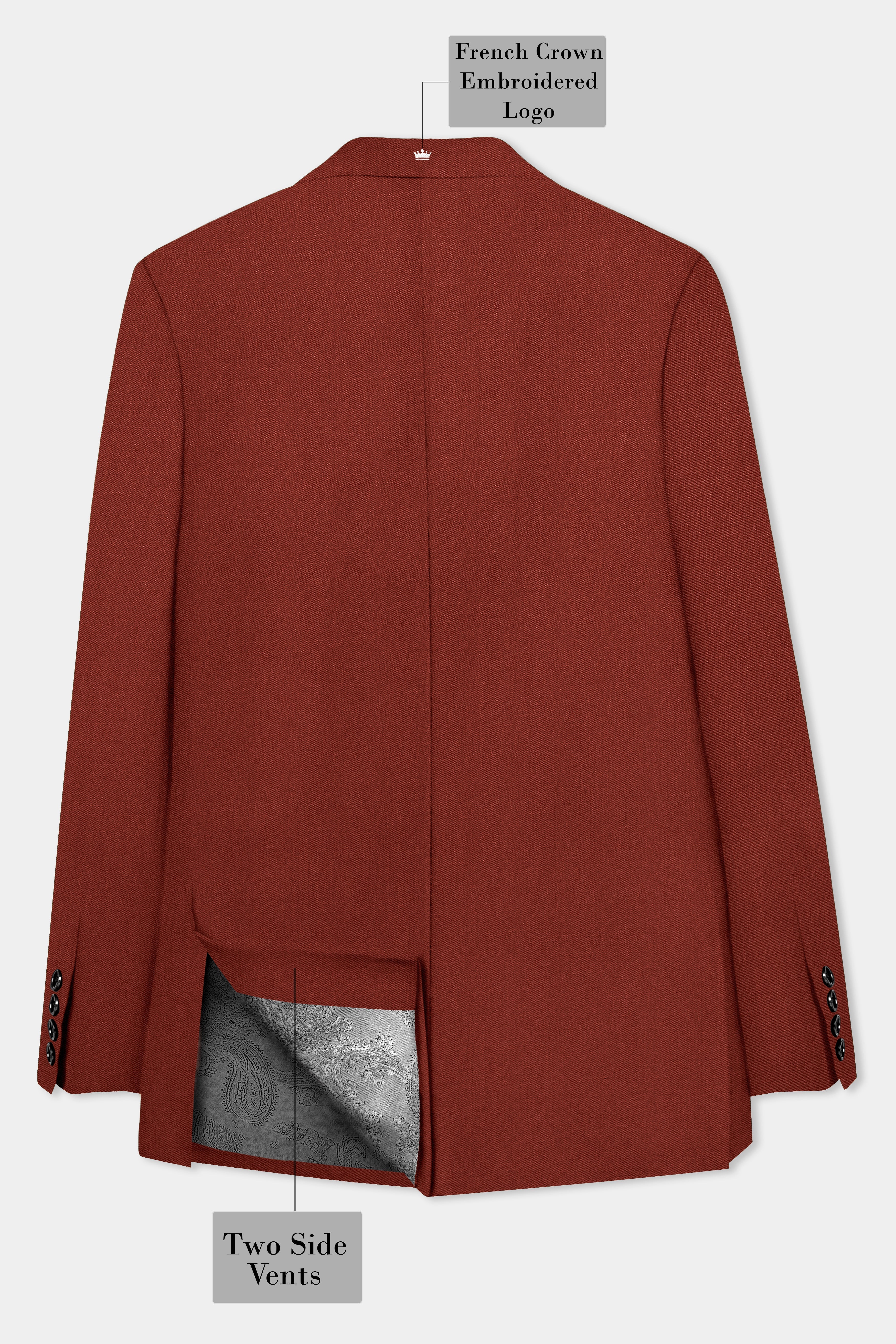 Inferno Rust-Brick Red Solid Wool Rich Single Breasted Blazer