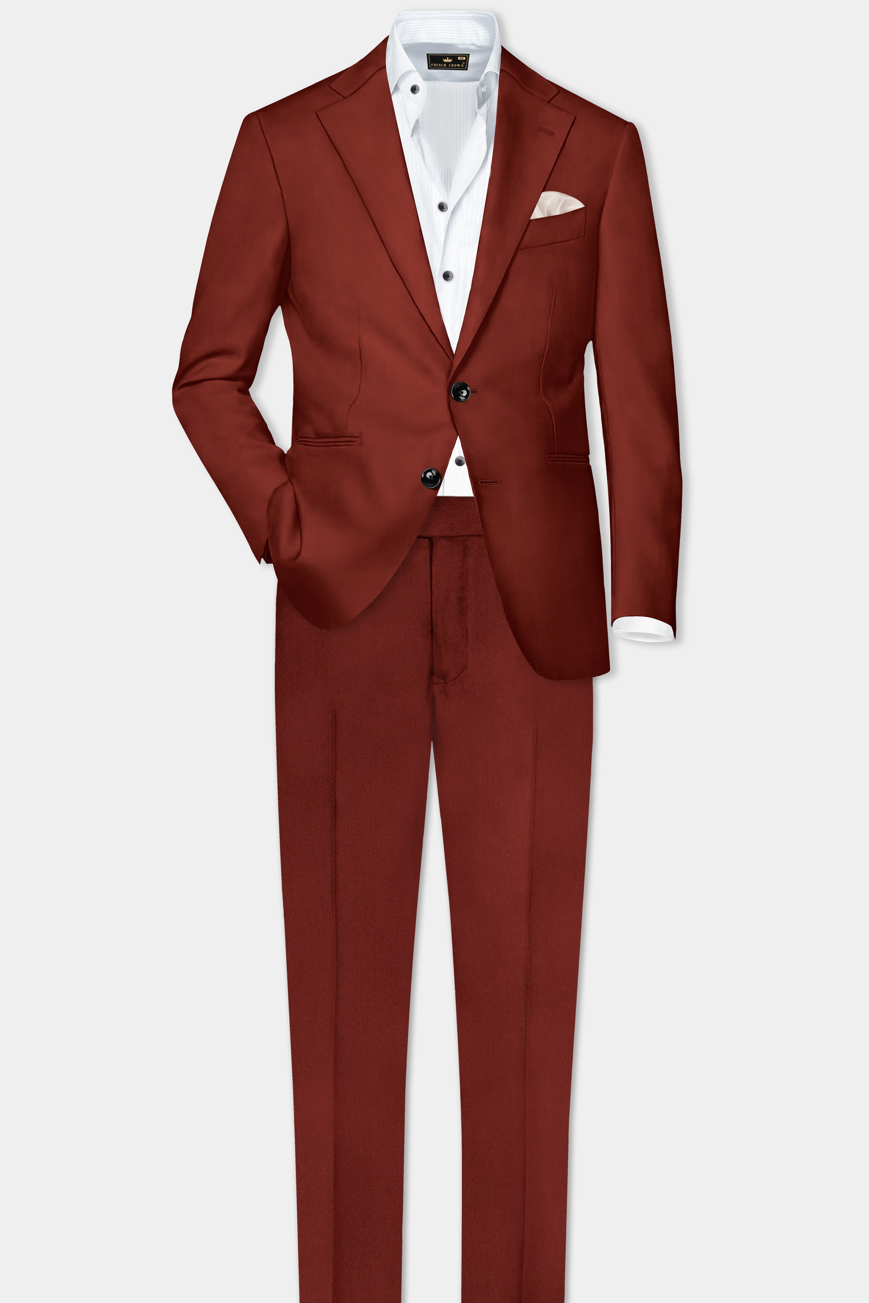 Inferno Rust-Brick Red Solid Wool Rich Single Breasted Blazer