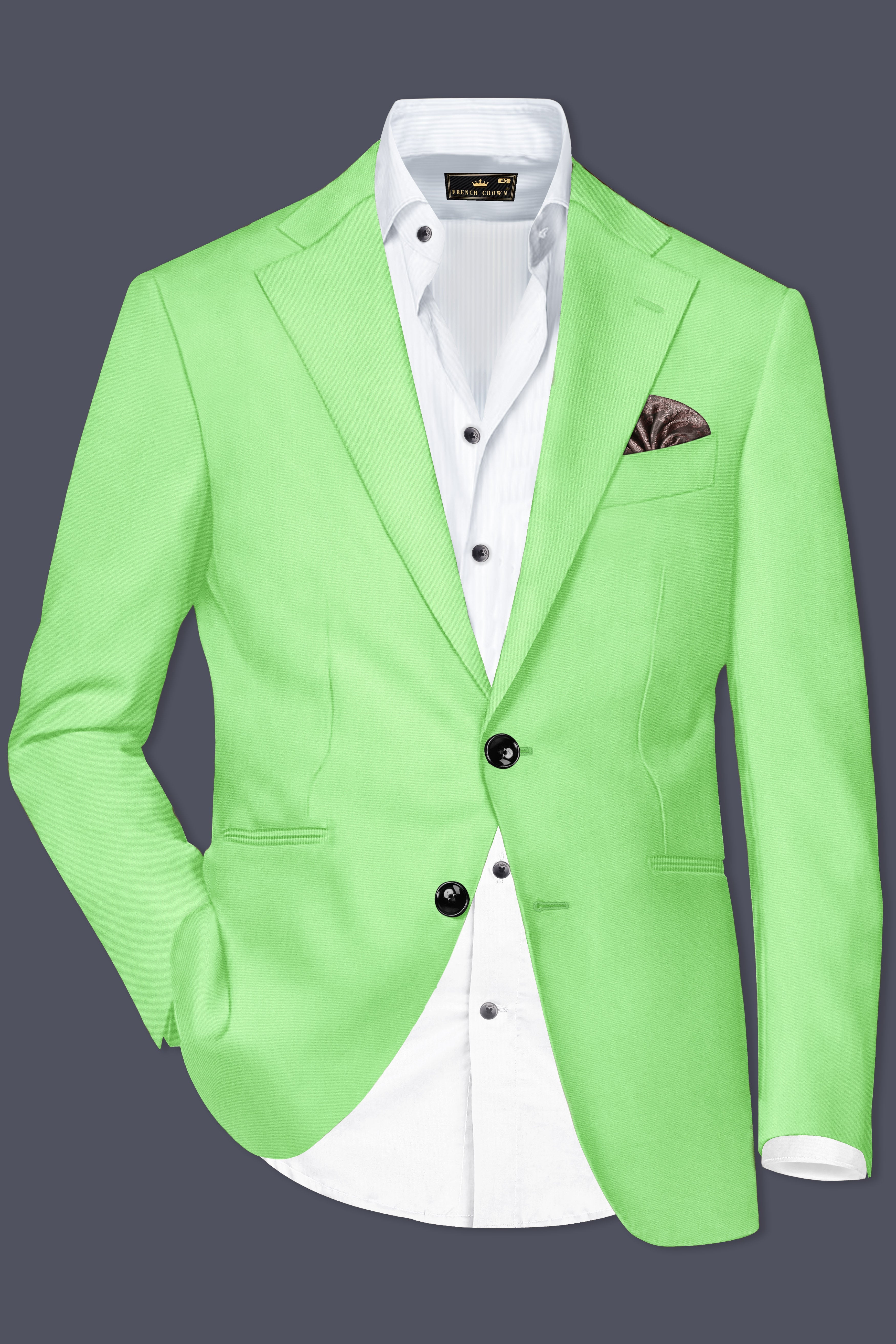 Emerald-Mint Green Solid Wool Rich Single Breasted Blazer